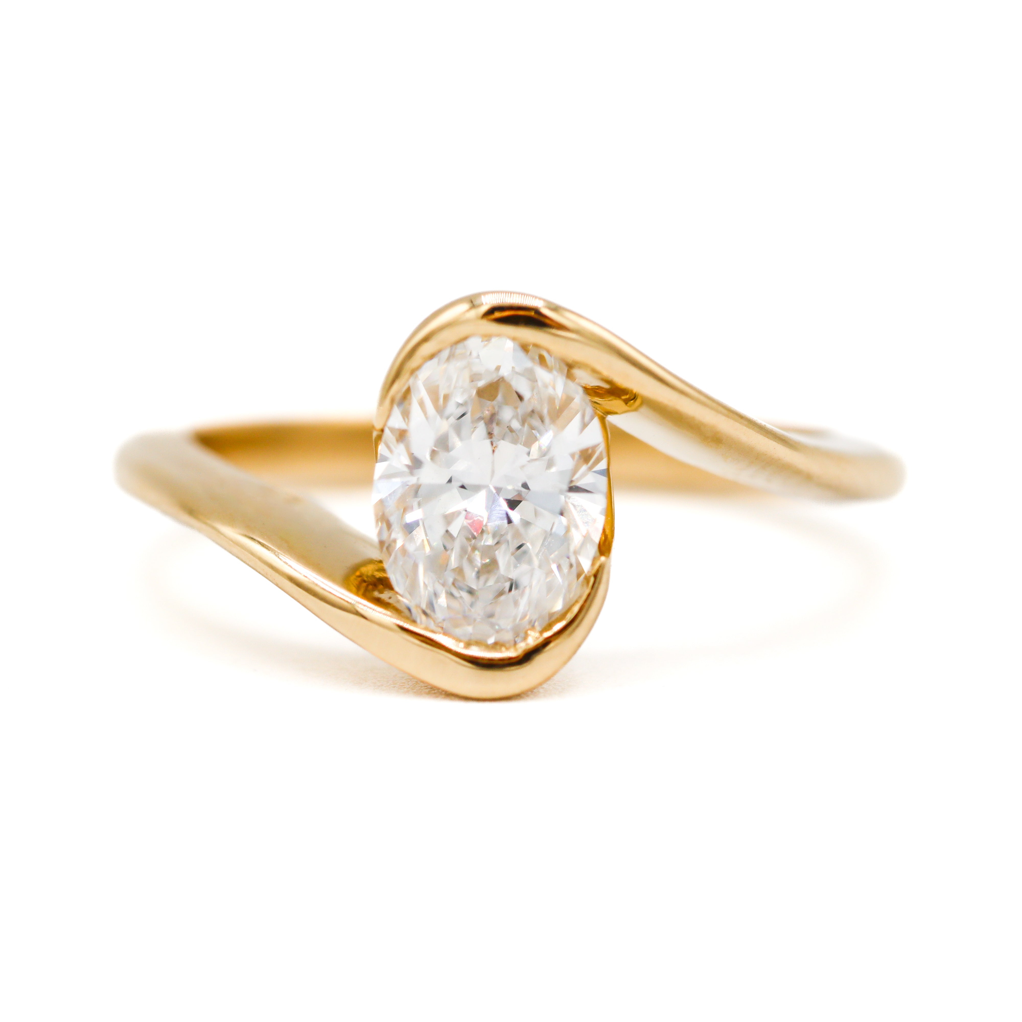 14K Yellow Gold 1.00 CT. Oval Lab-Grown Diamond Half-Bezel Bypass Engagement Ring