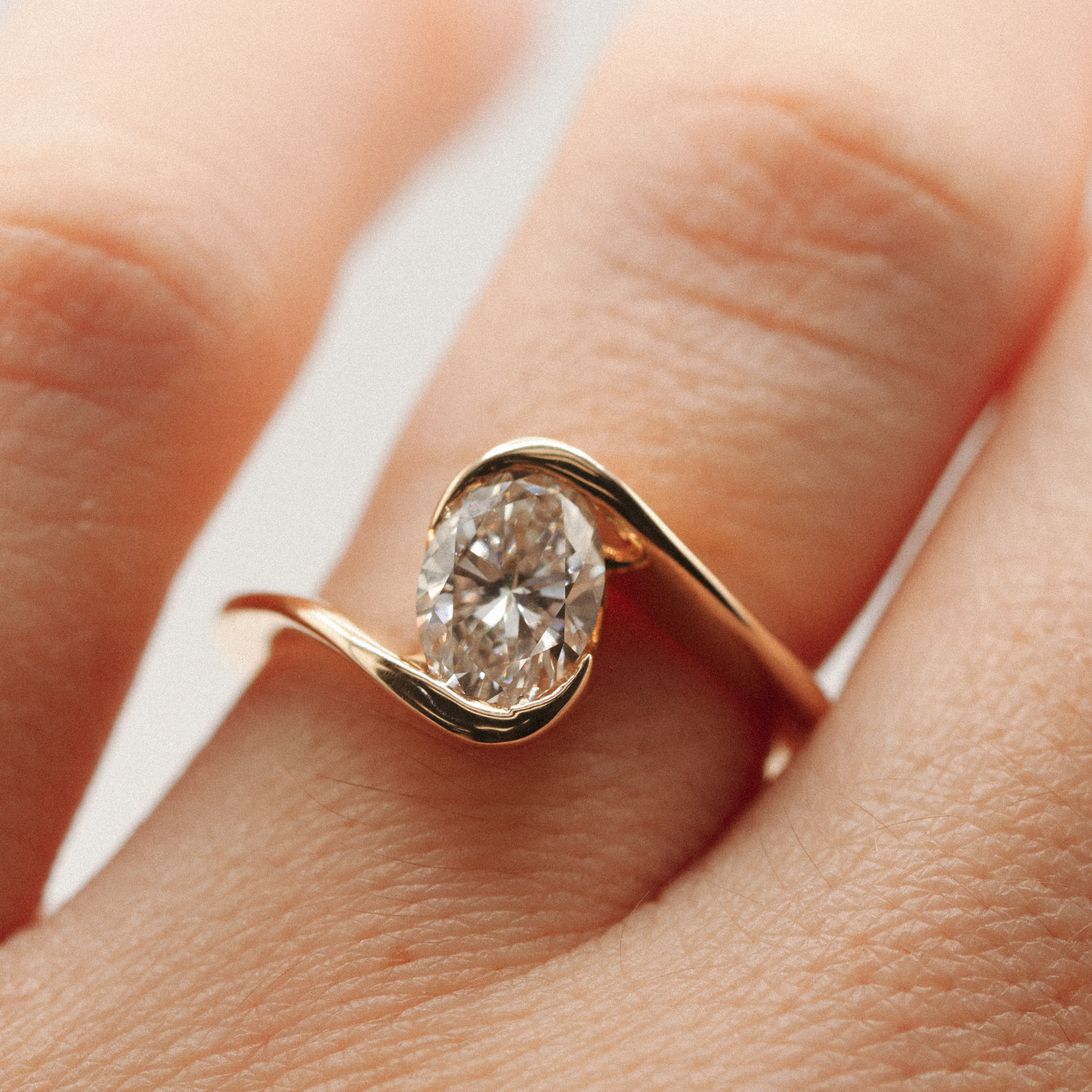 14K Yellow Gold 1.00 CT. Oval Lab-Grown Diamond Half-Bezel Bypass Engagement Ring