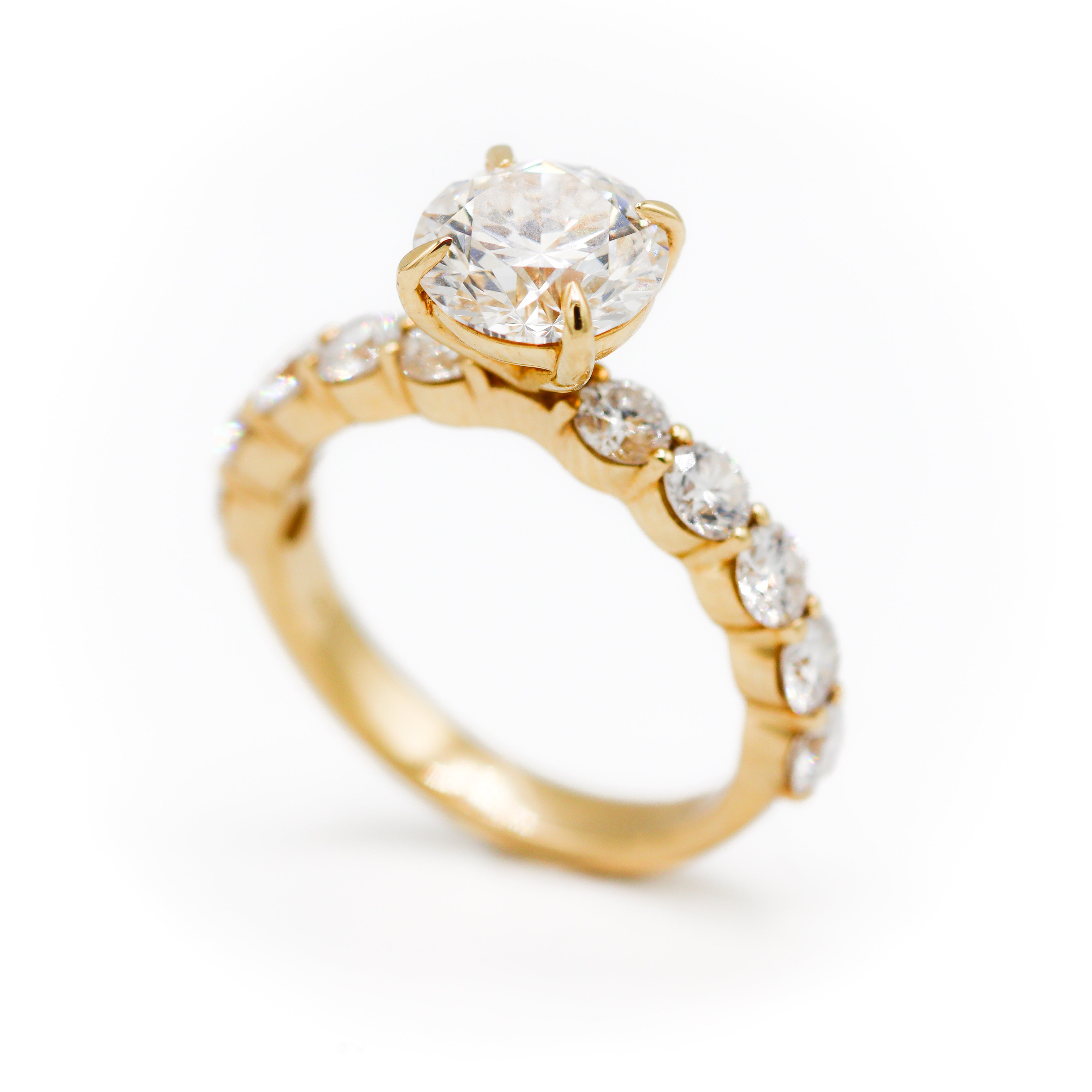 The "Lucy" — 14K Yellow Gold Round 2CT. Center Lab-Grown Diamond Engagement Ring