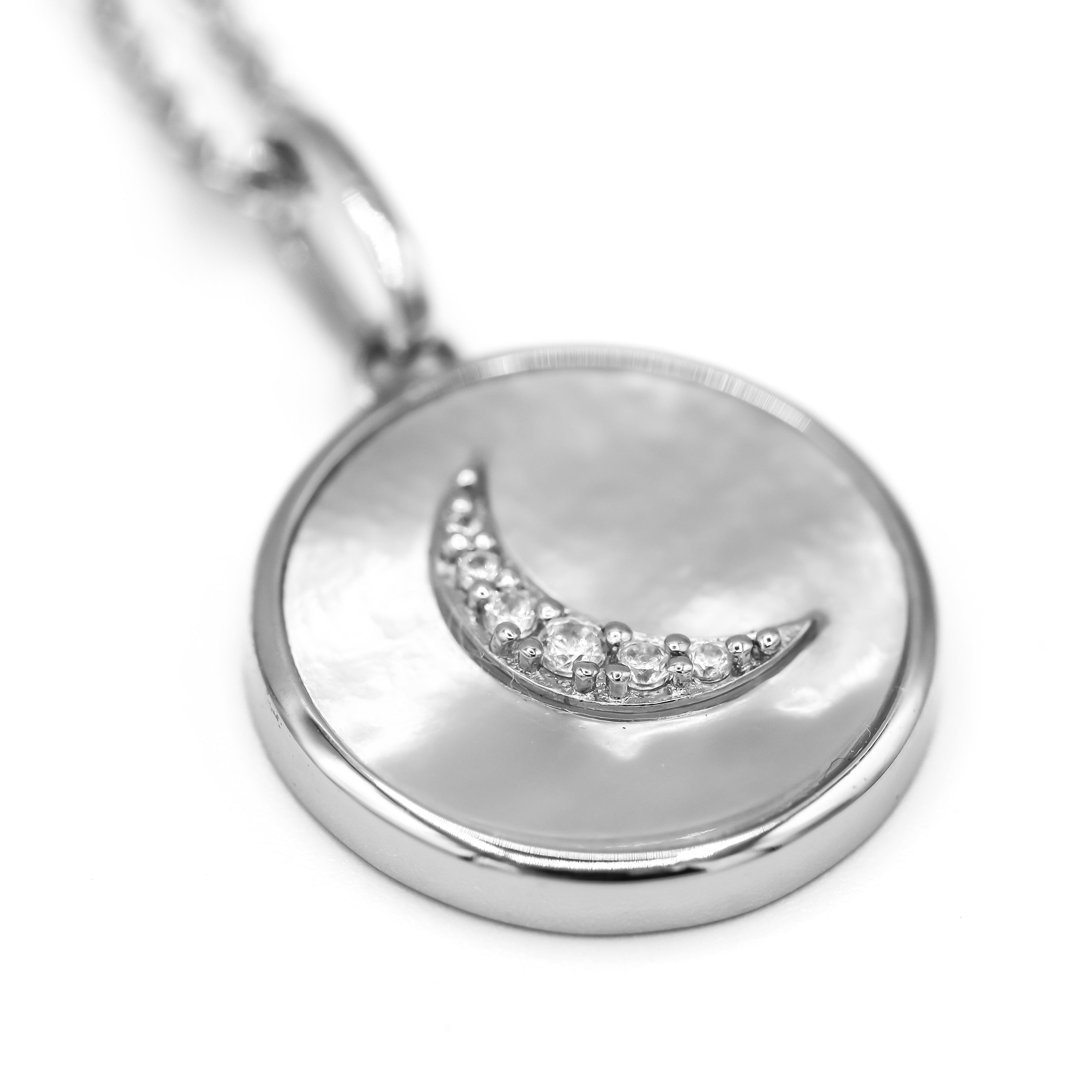 Sterling Silver Mother of Pearl Crescent Moon Pendant Necklace