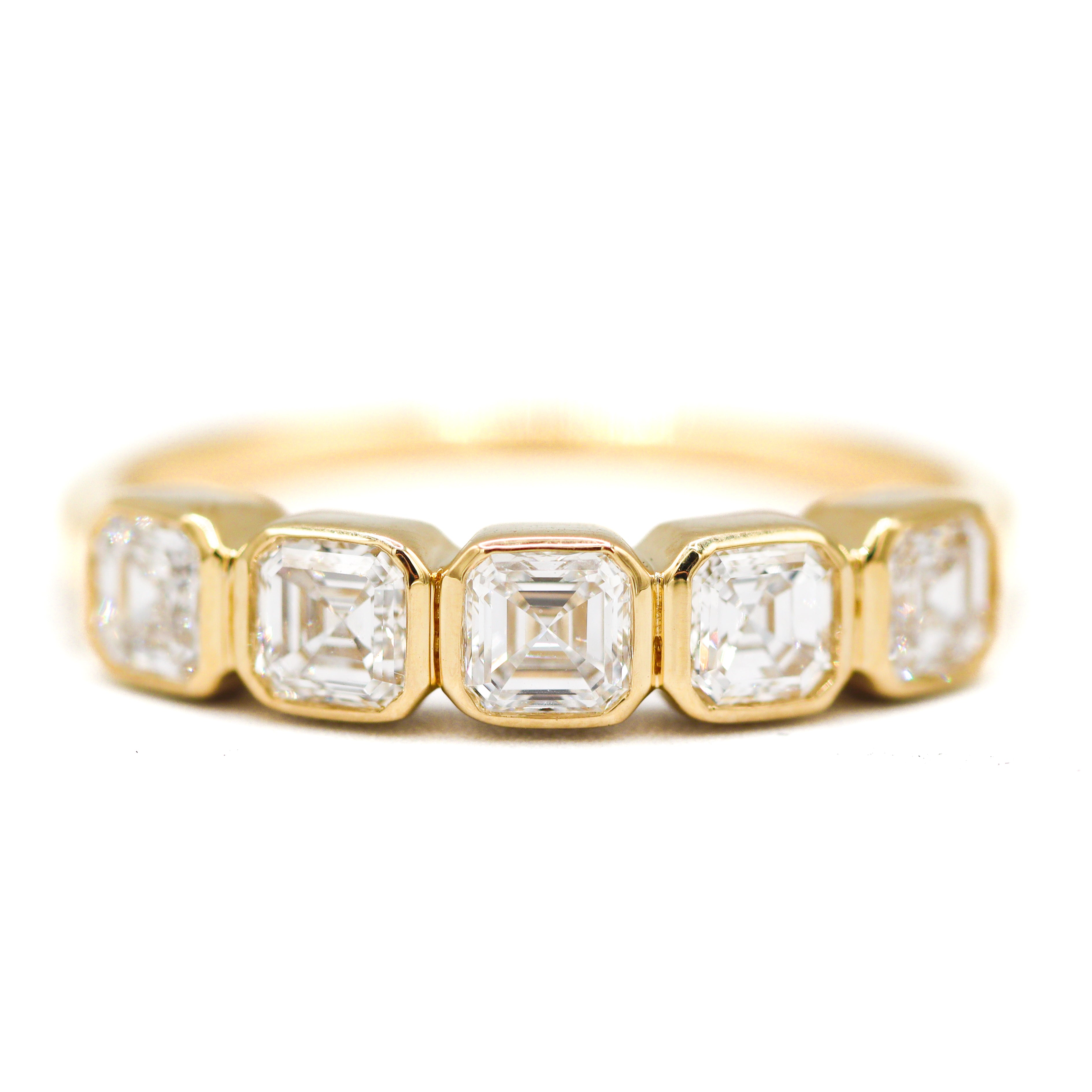 14K Yellow Gold 1.00CT. Asscher Lab-Grown 5 Diamond Bezel Band