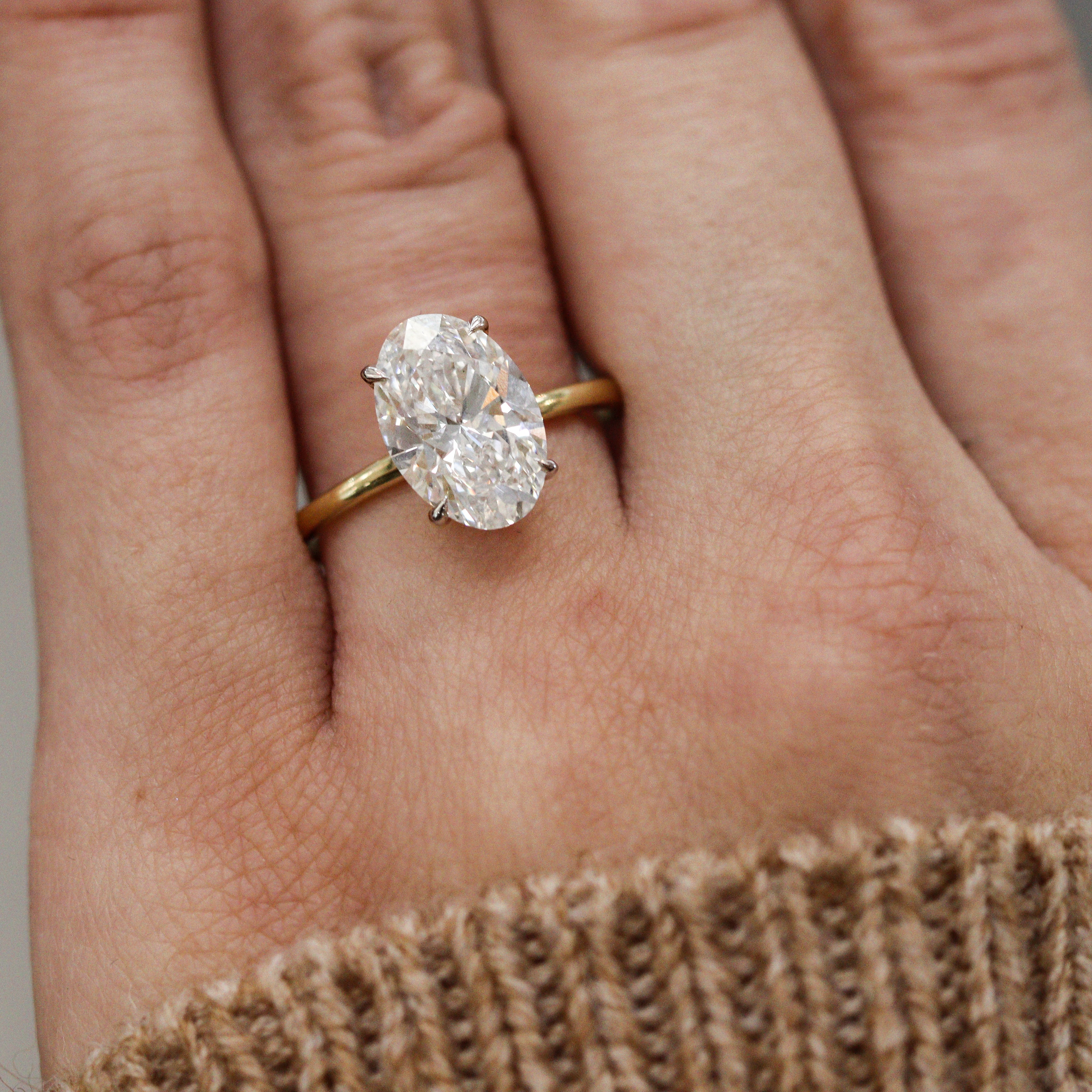 The "ANNA" — 14K Yellow Gold Certified 3CT. Oval Hidden-Halo Lab-Grown Solitaire Engagement Ring