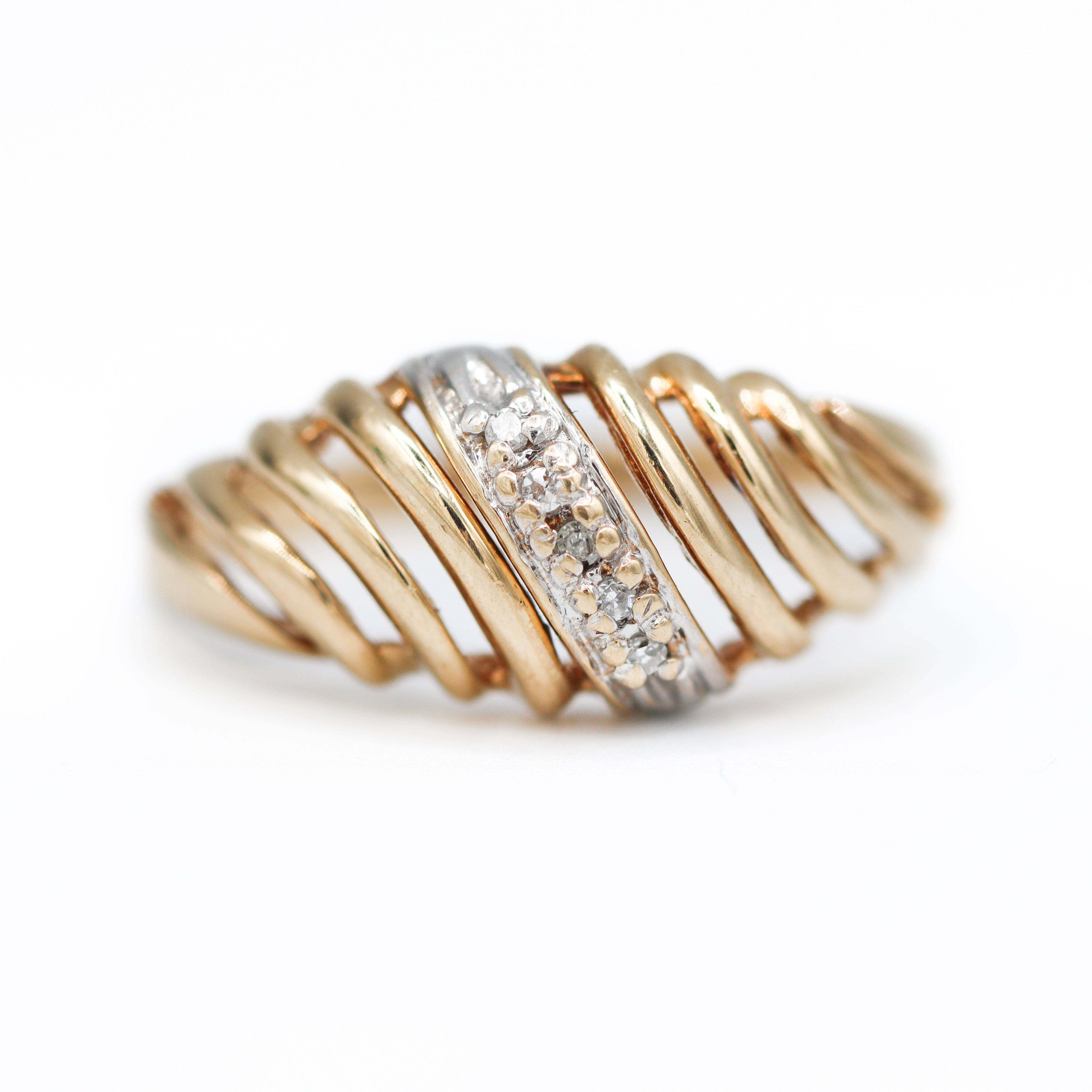 Estate Collection: 10K Yellow Gold Diamond Croissant Fashion Ring