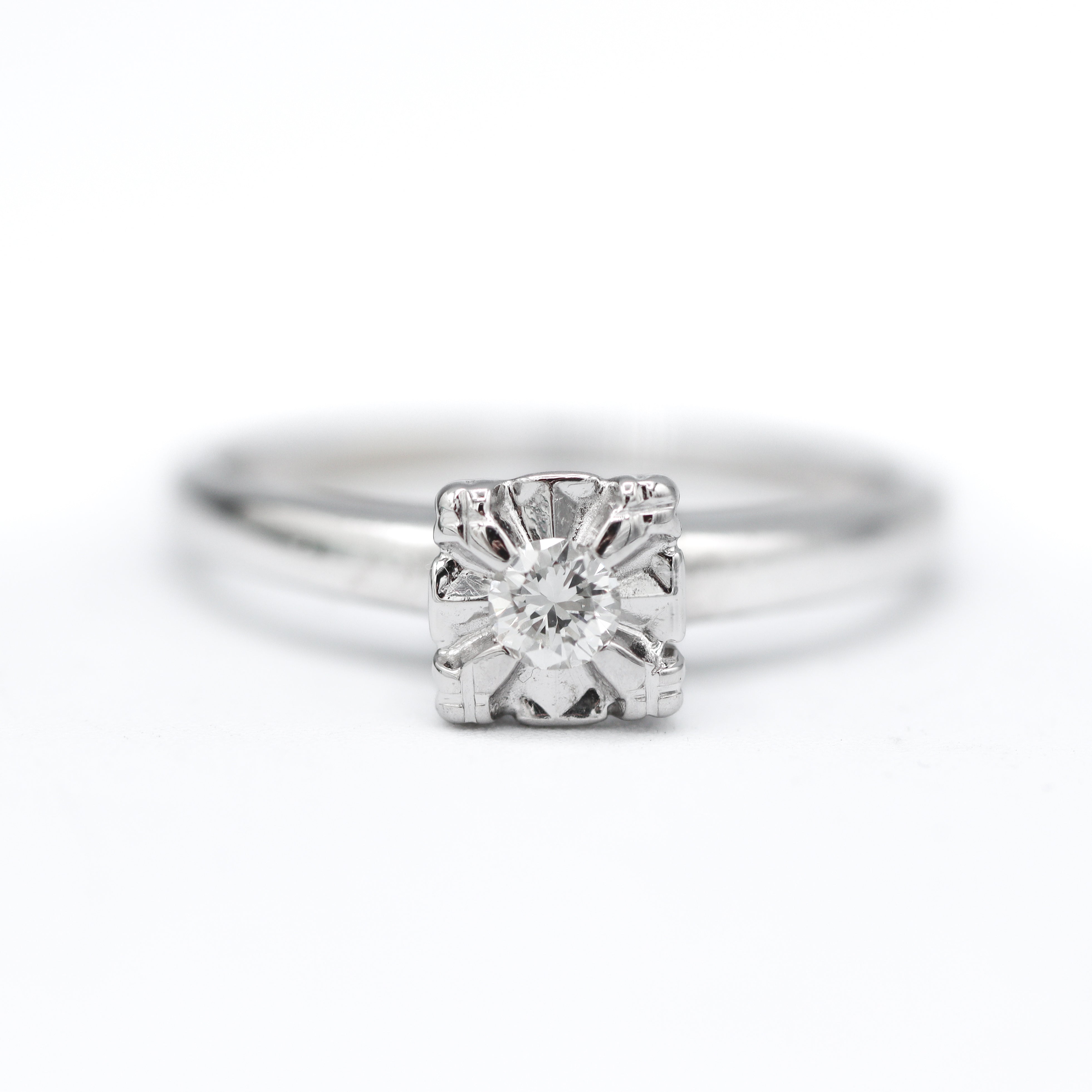 Front view of 14K White Gold Illusion-Set Diamond Solitaire Engagement Ring