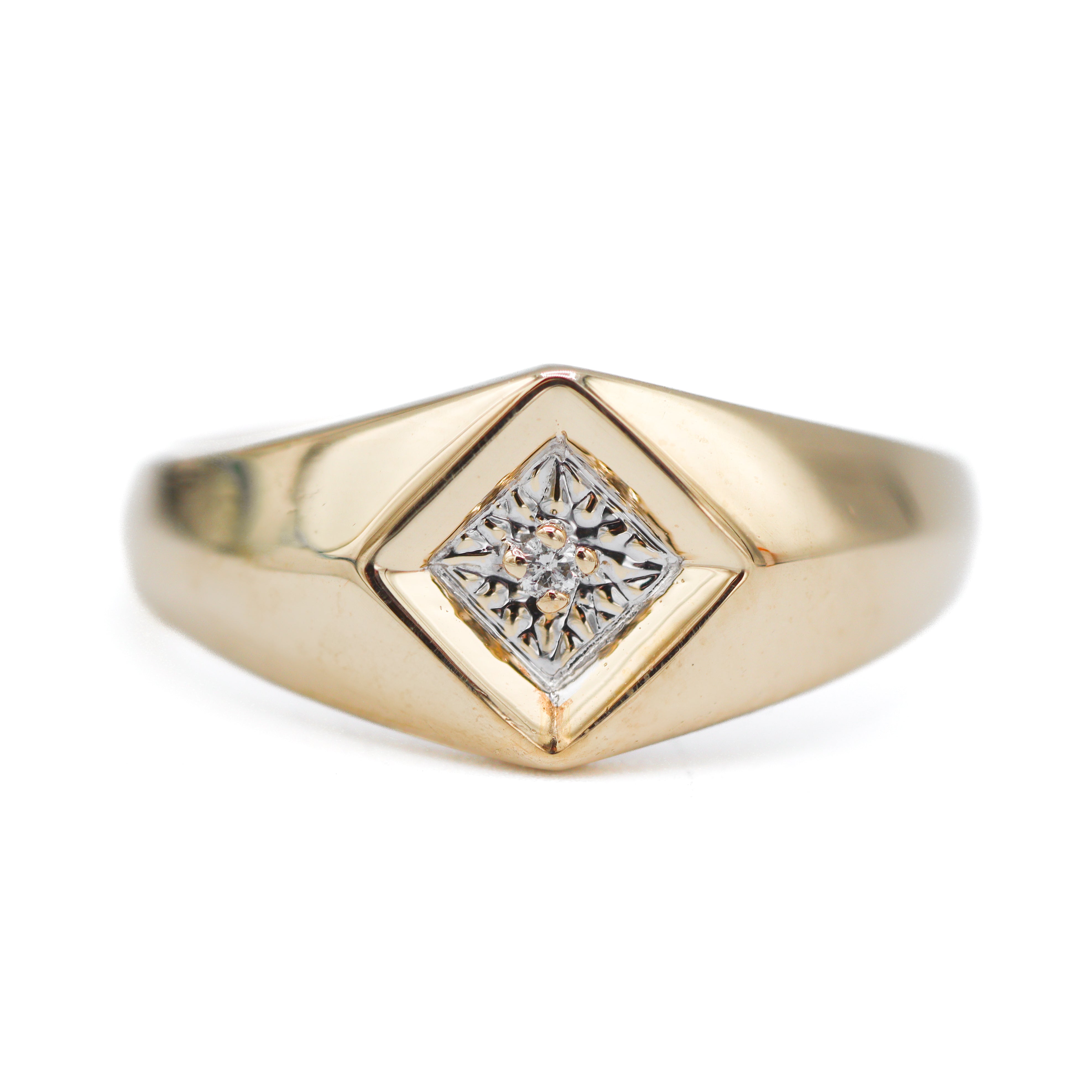 Estate Collection: 10K Yellow Gold Diamond Signet Style Ring