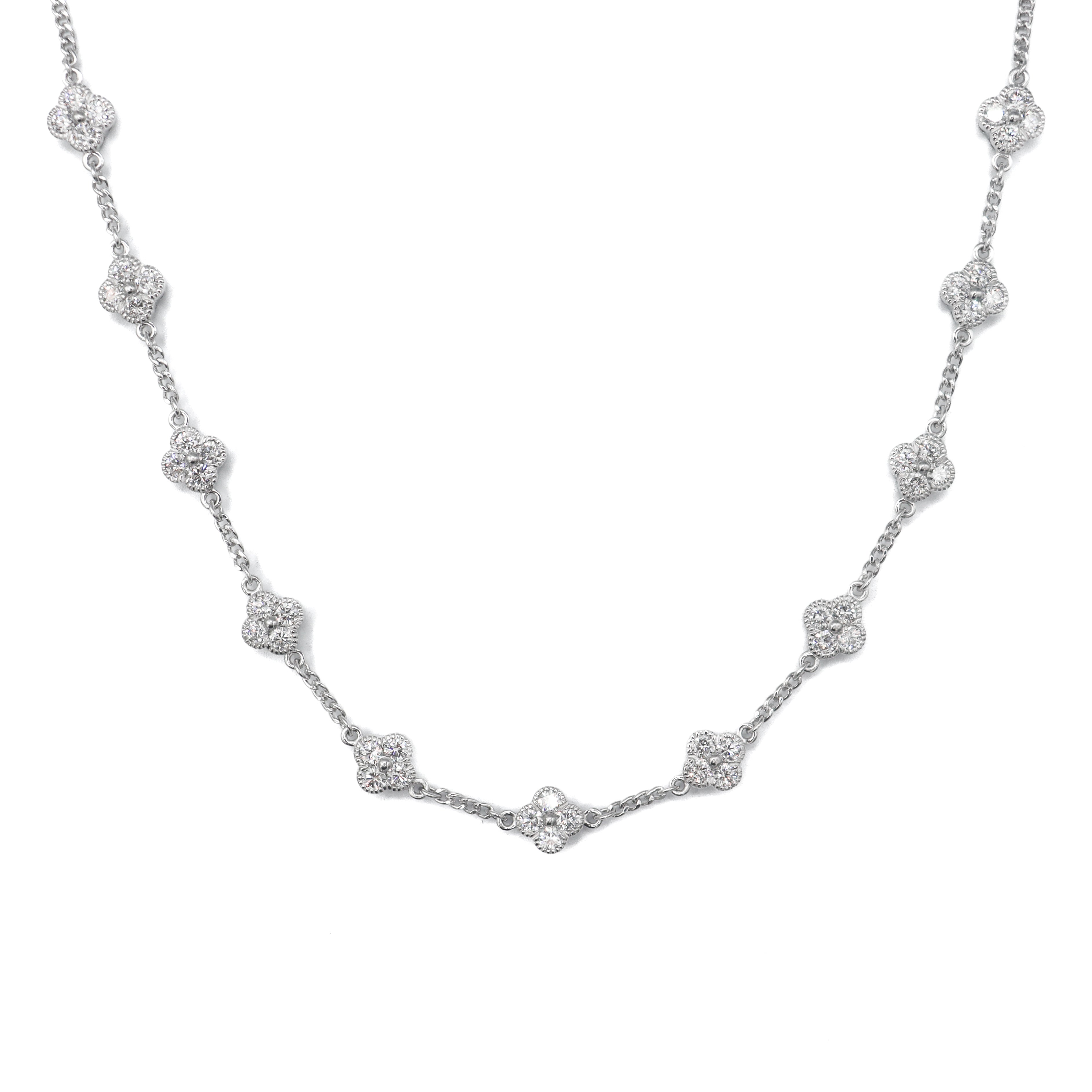 Sterling Silver 3-1/8CTW. Lab-Grown Diamond Clover Station Necklace