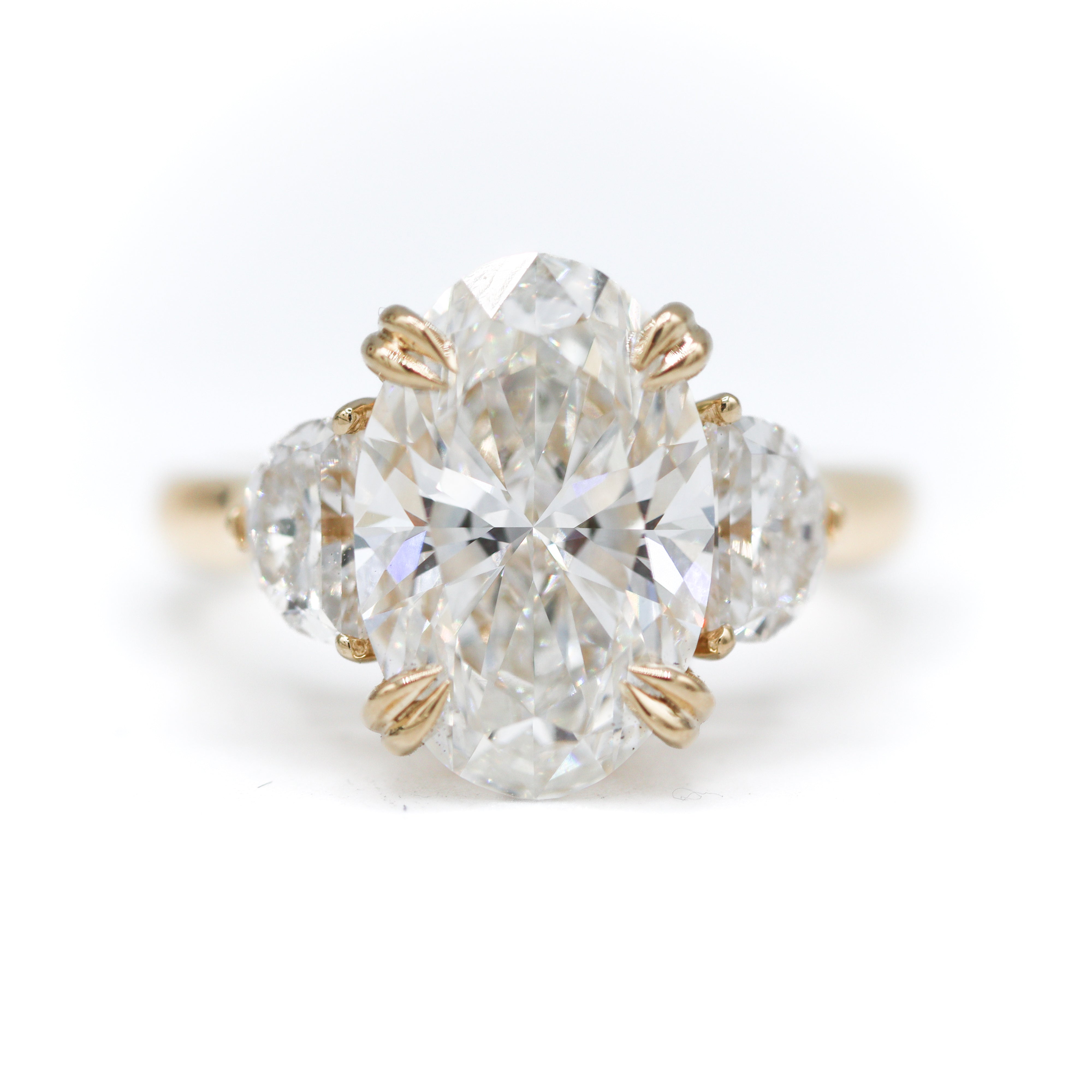 The "Valentina" — 14K Yellow Gold 6.30 CTW. Certified Oval Lab-Grown Diamond 3-Stone Engagement Ring