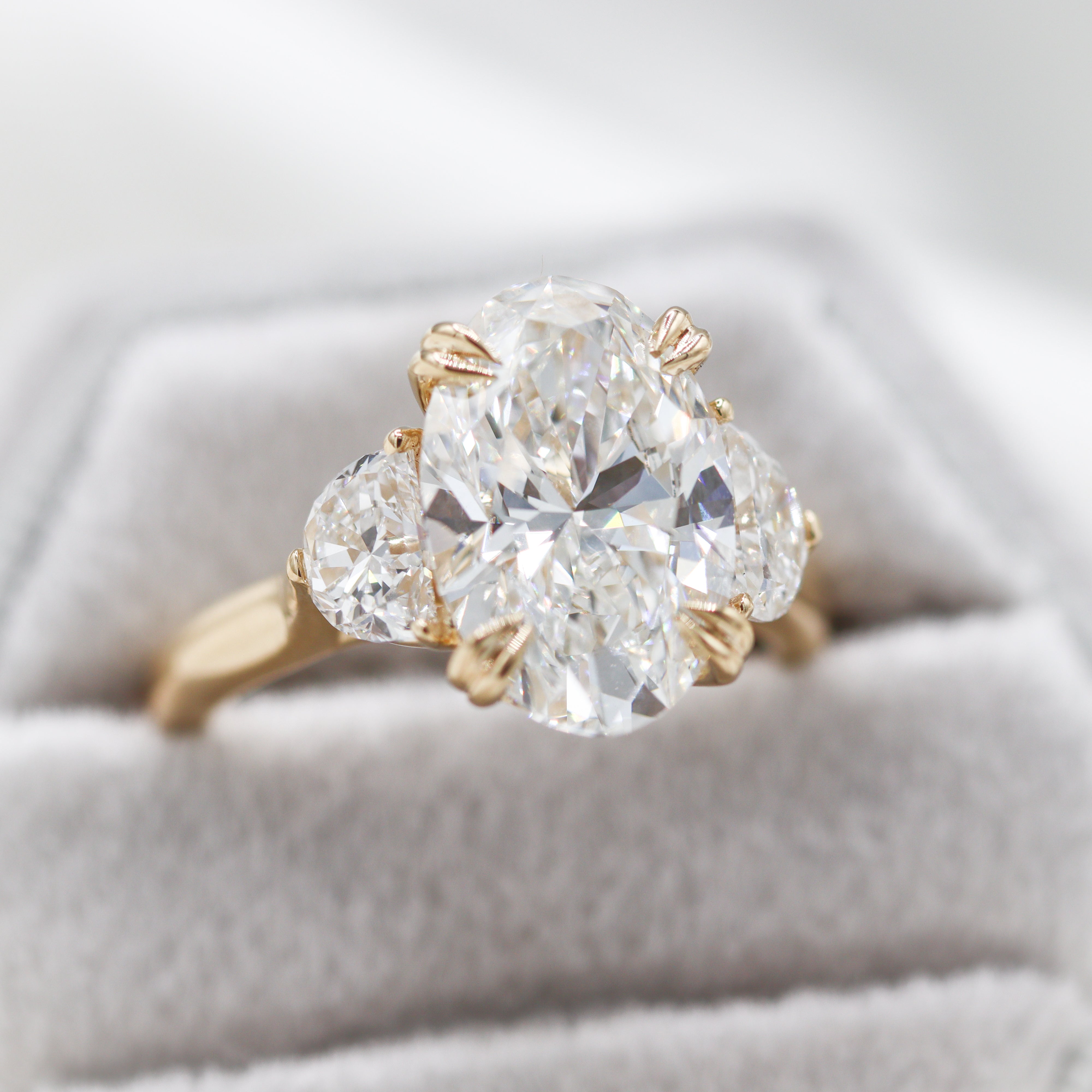 The "Valentina" — 14K Yellow Gold 6.30 CTW. Certified Oval Lab-Grown Diamond 3-Stone Engagement Ring