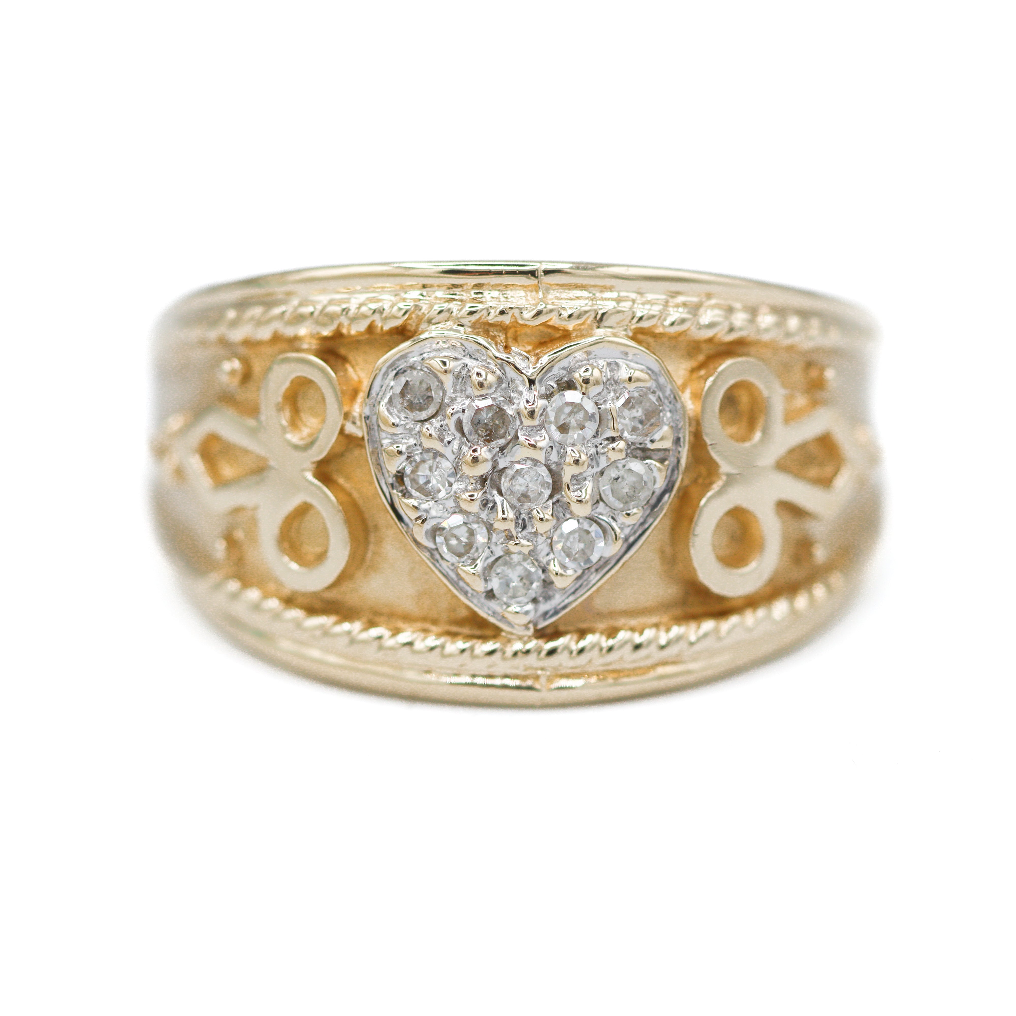 Estate Collection: 10K Yellow Gold Diamond Heart & Knot Design Ring