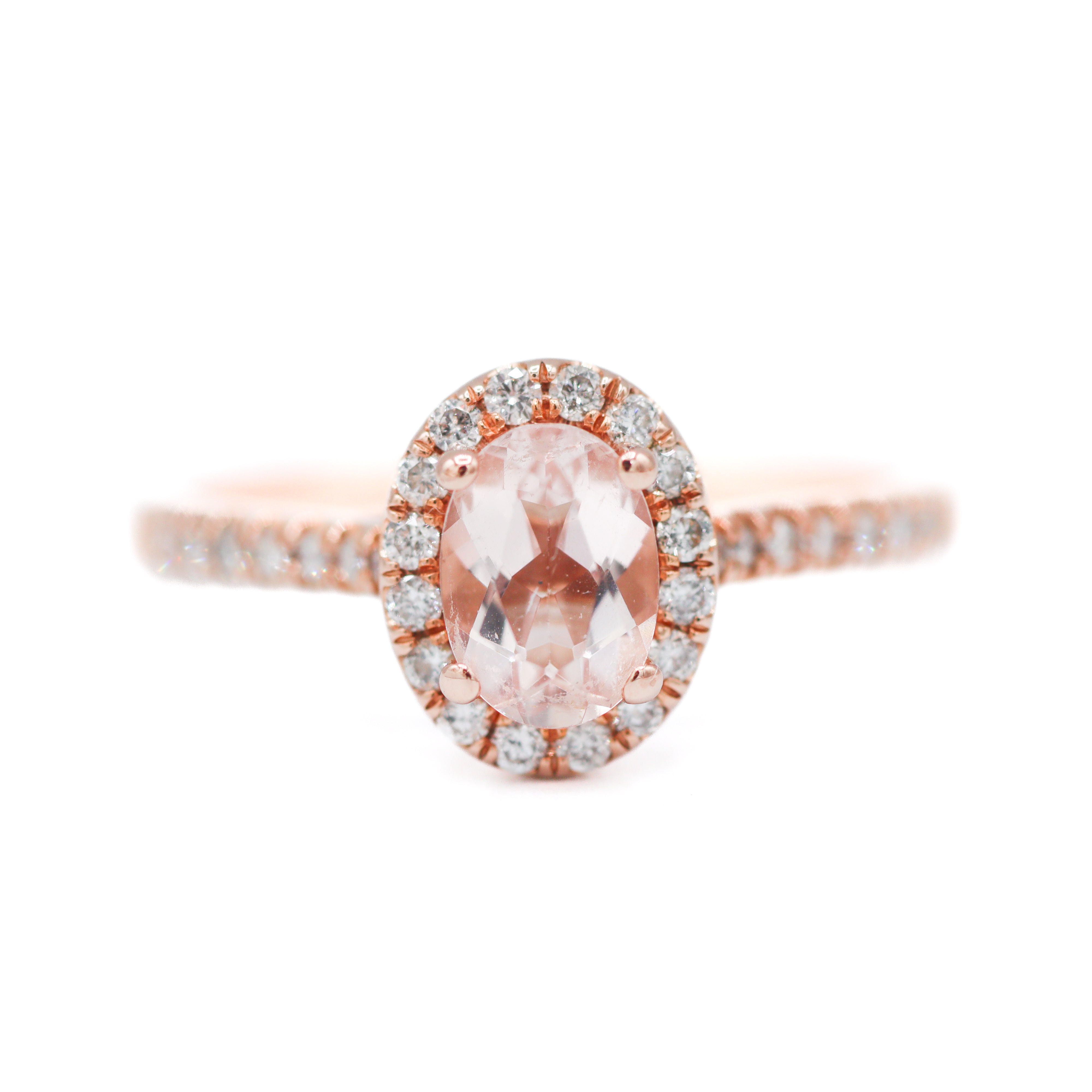14K Rose Gold 1/3CT. Morganite & Diamond Oval-Cut Halo Engagement Ring