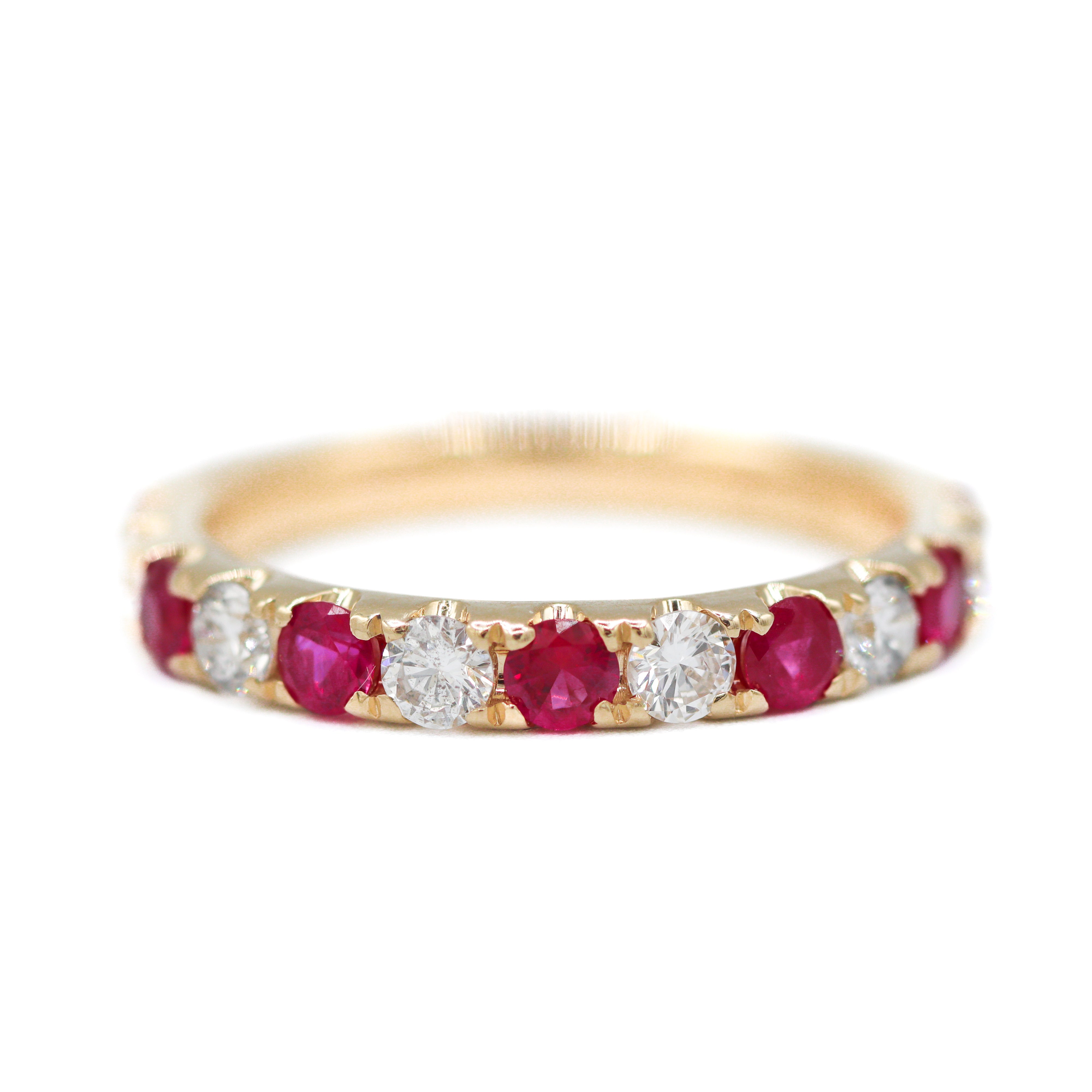 14K Yellow Gold 0.75CTW. Ruby & 0.54CTW. Diamond Alternating Stackable Band
