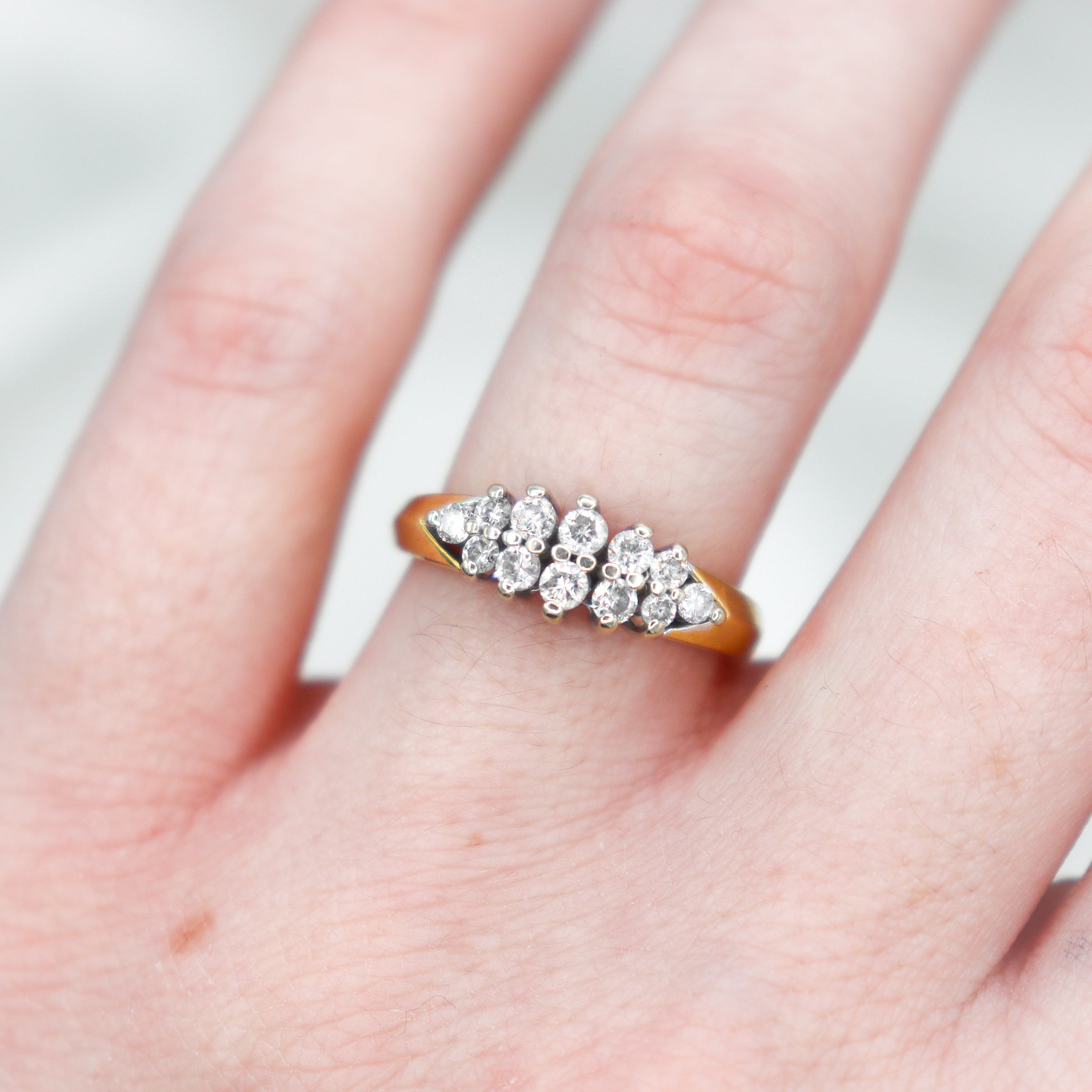 Estate Collection: 14K Yellow Gold 0.4CTW. Diamond 2-Row Cluster Ring