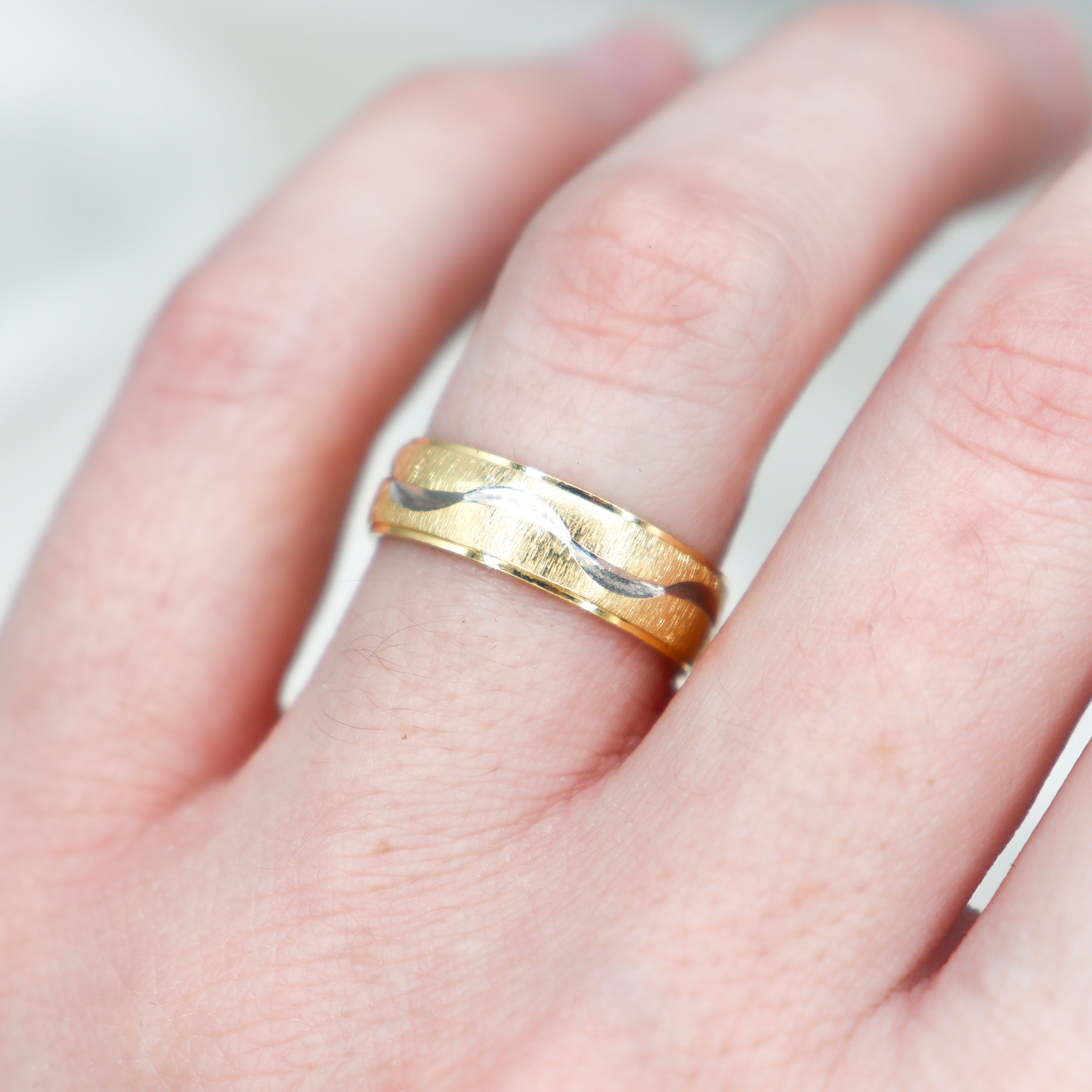 Estate Collection: 14K Yellow & White Gold Unique Wedding  Band
