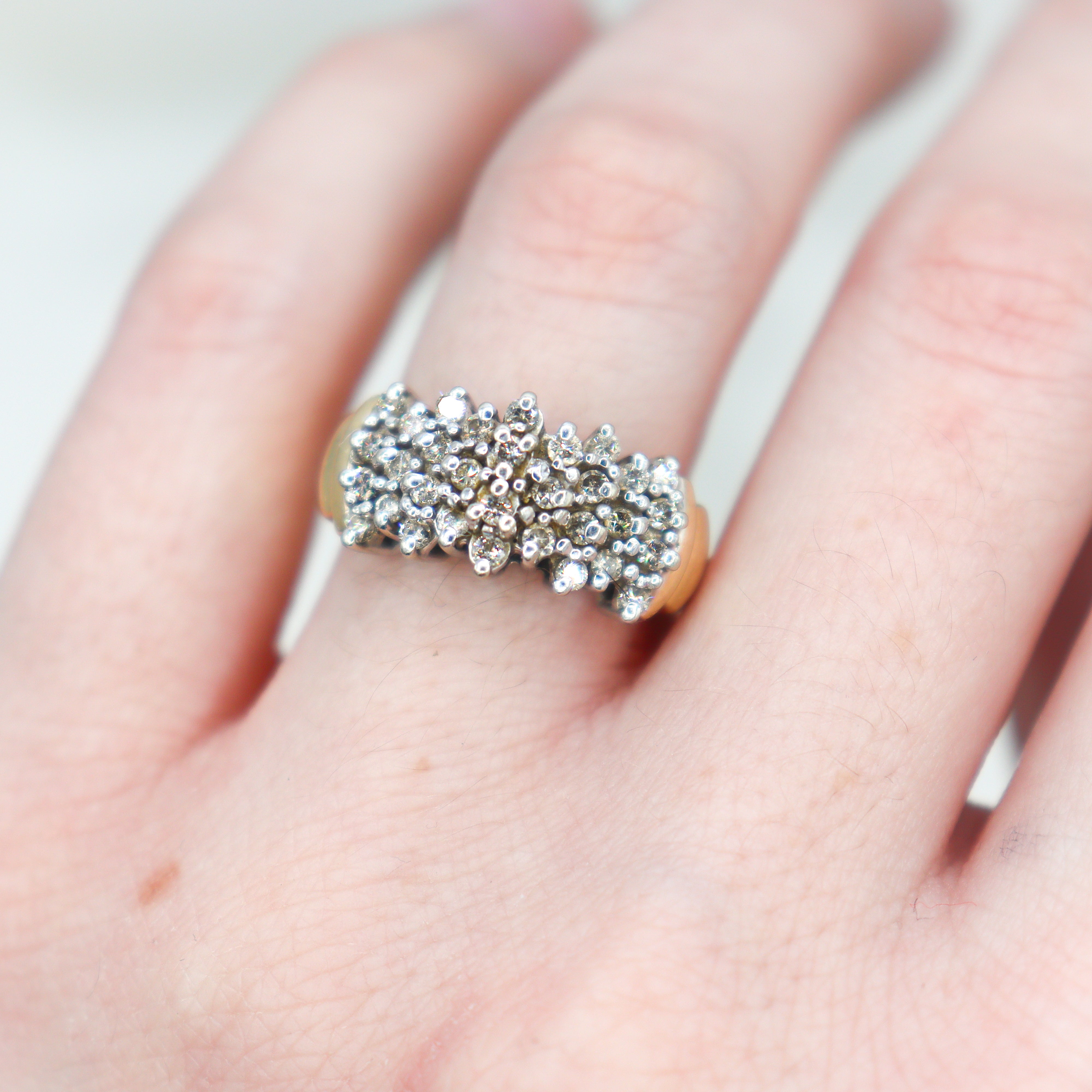 10k Yellow gold estate diamond cluster ring size 7.75