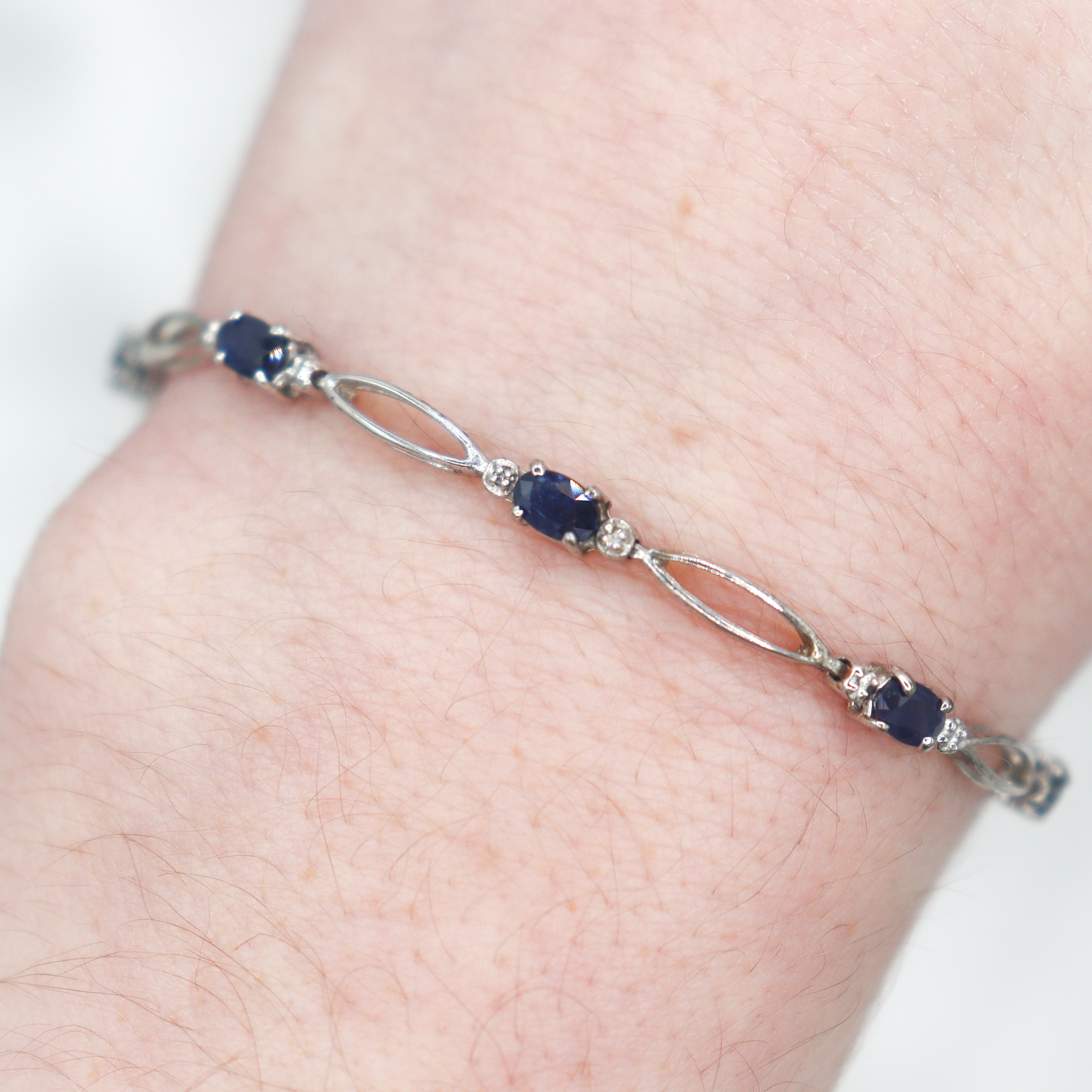 Estate 10k white gold sapphire bracelet