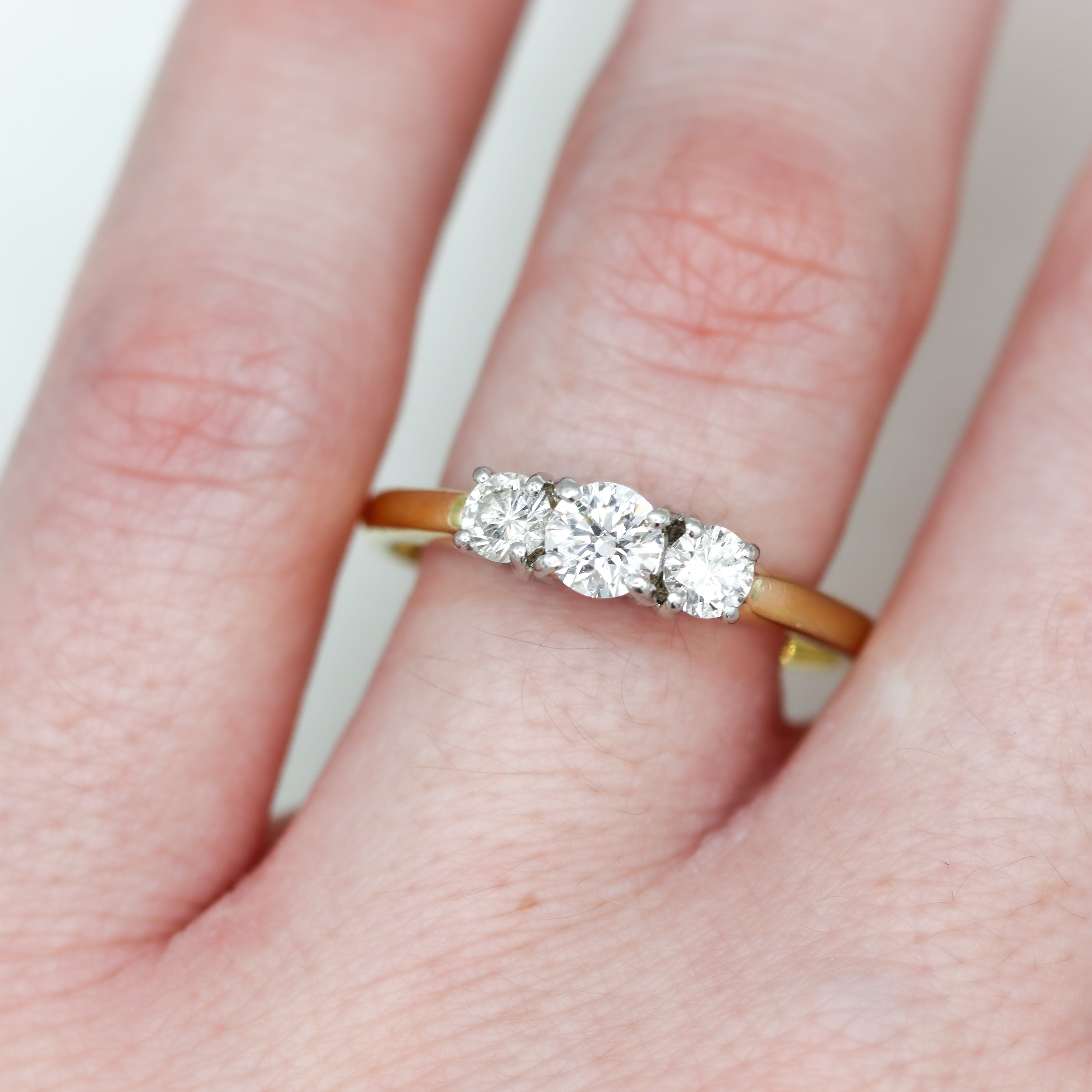 Estate Collection: 18K Yellow Gold & Platinum 1CTW. Round Three-Stone Diamond Engagement Ring