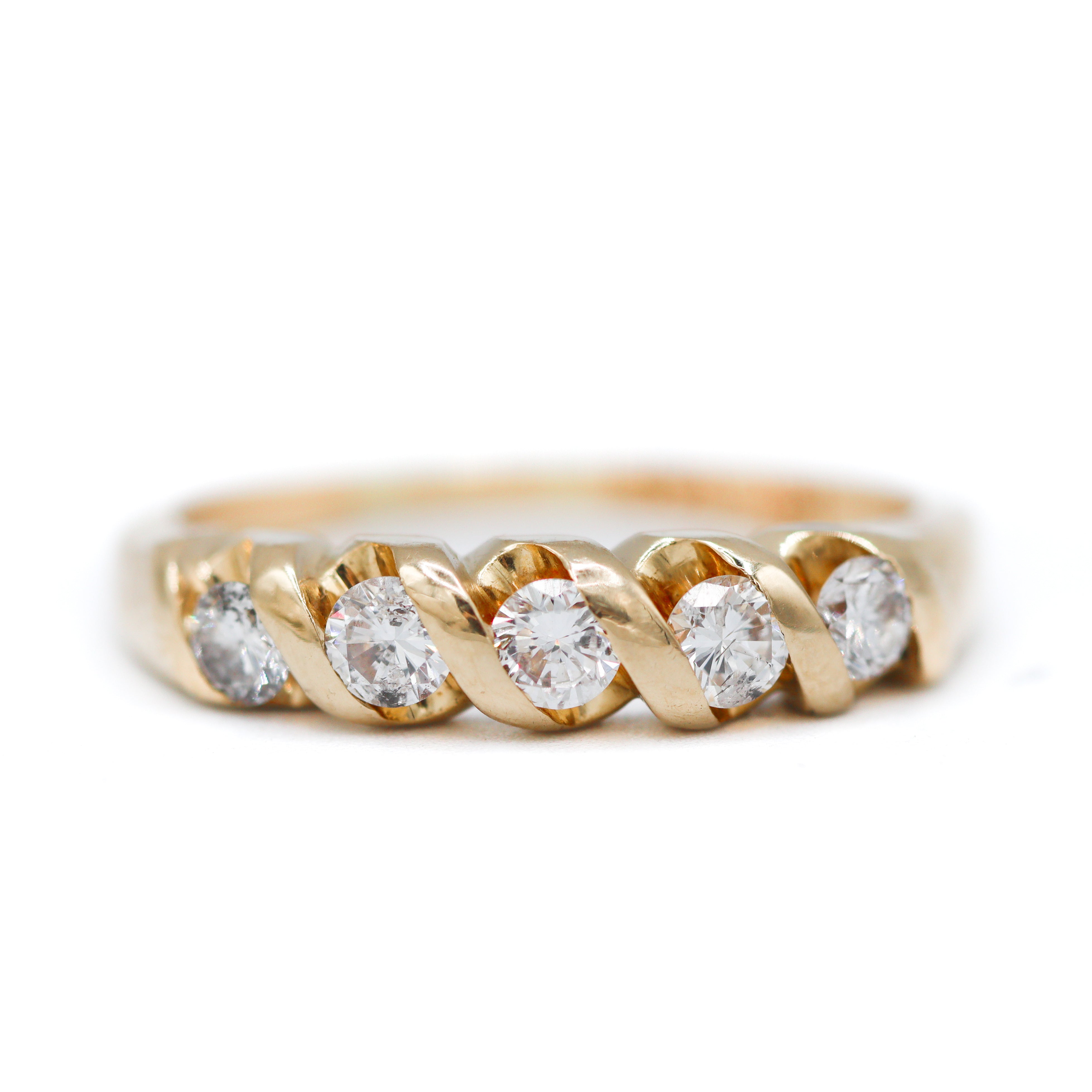 Estate Collection: 14K Yellow Gold 0.5CTW. Diamond 5-Stone Ribbon-Set Band
