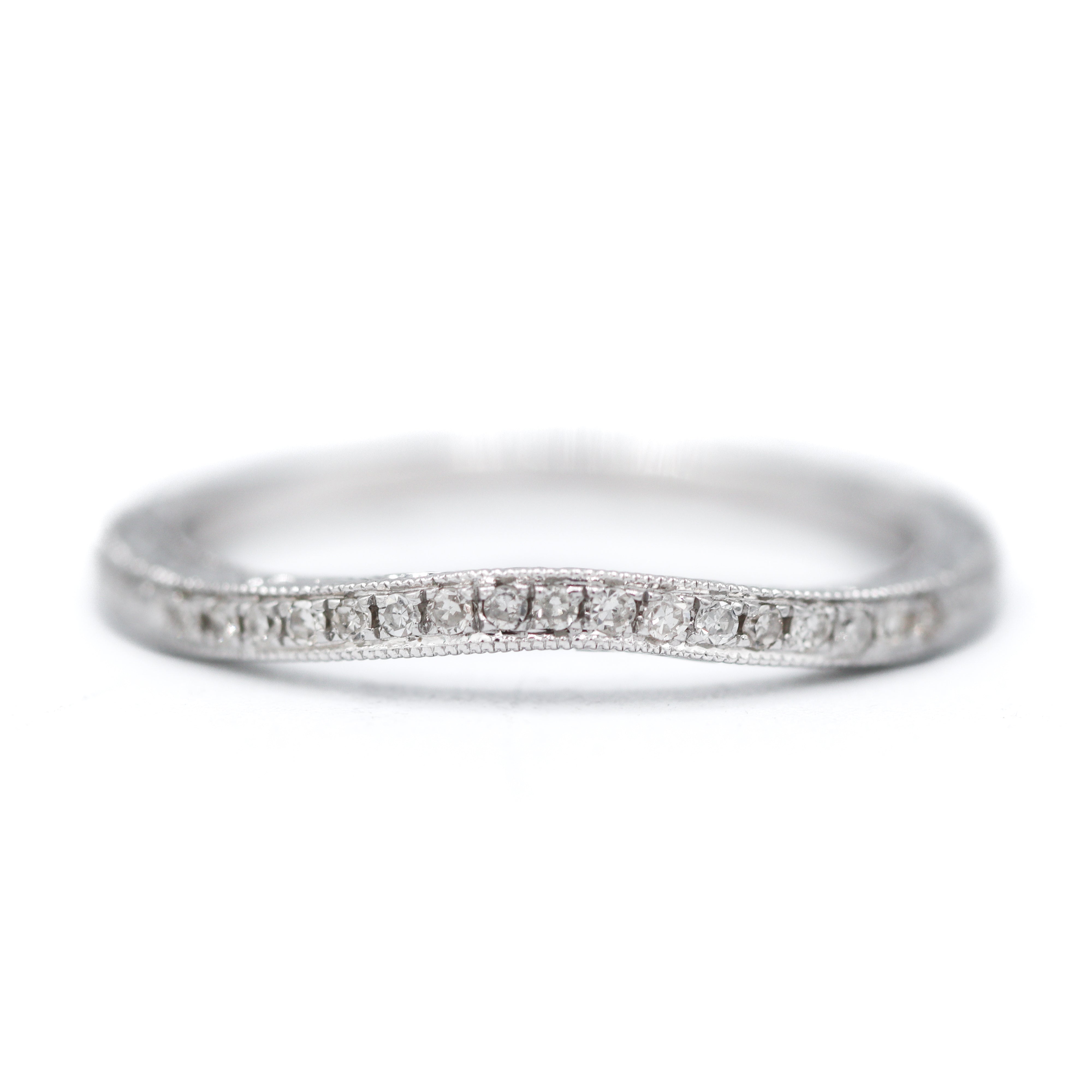 Estate Collection: 14K White Gold Western-Inspired Milgrain Design Curved Diamond Band