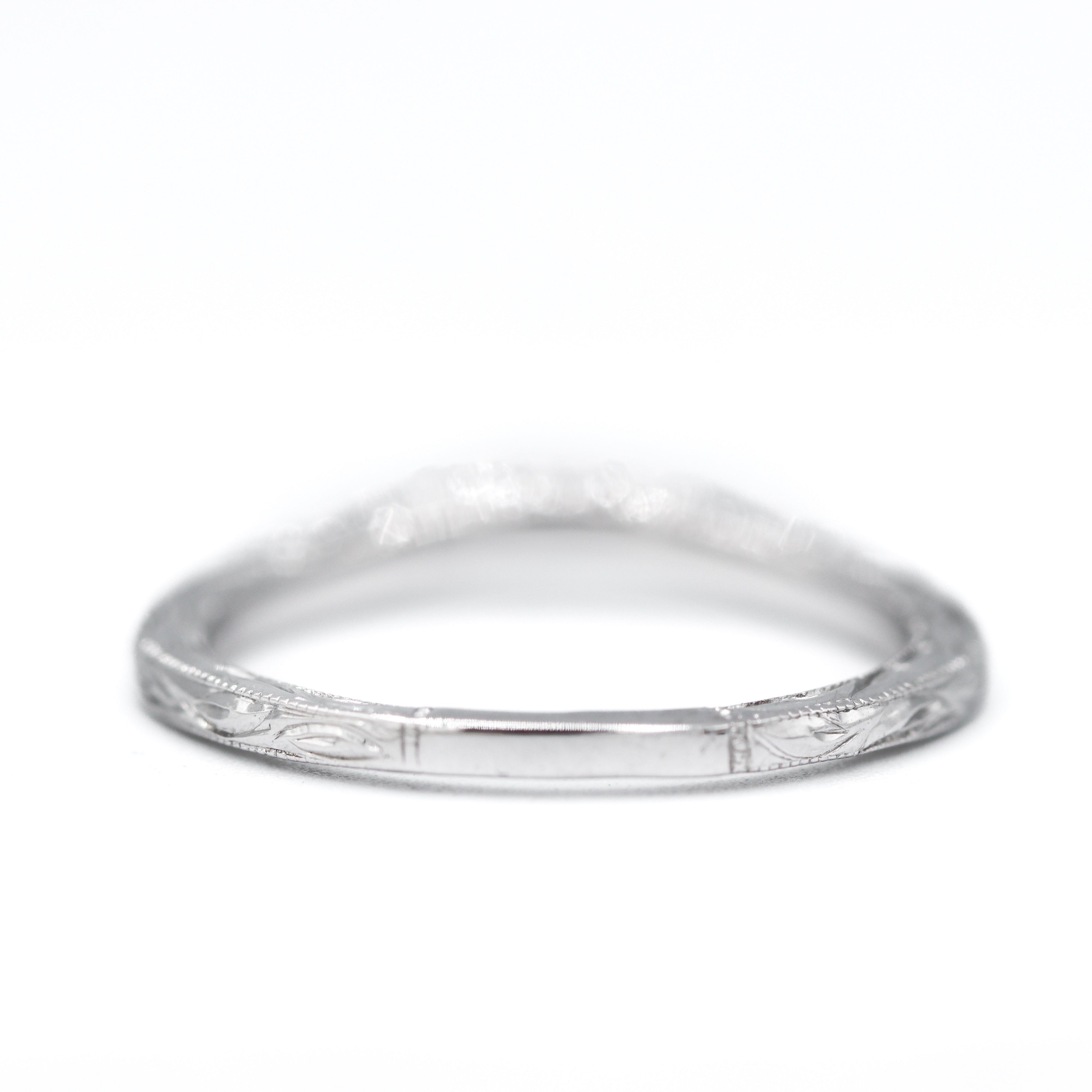 Estate Collection: 14K White Gold Western-Inspired Milgrain Design Curved Diamond Band