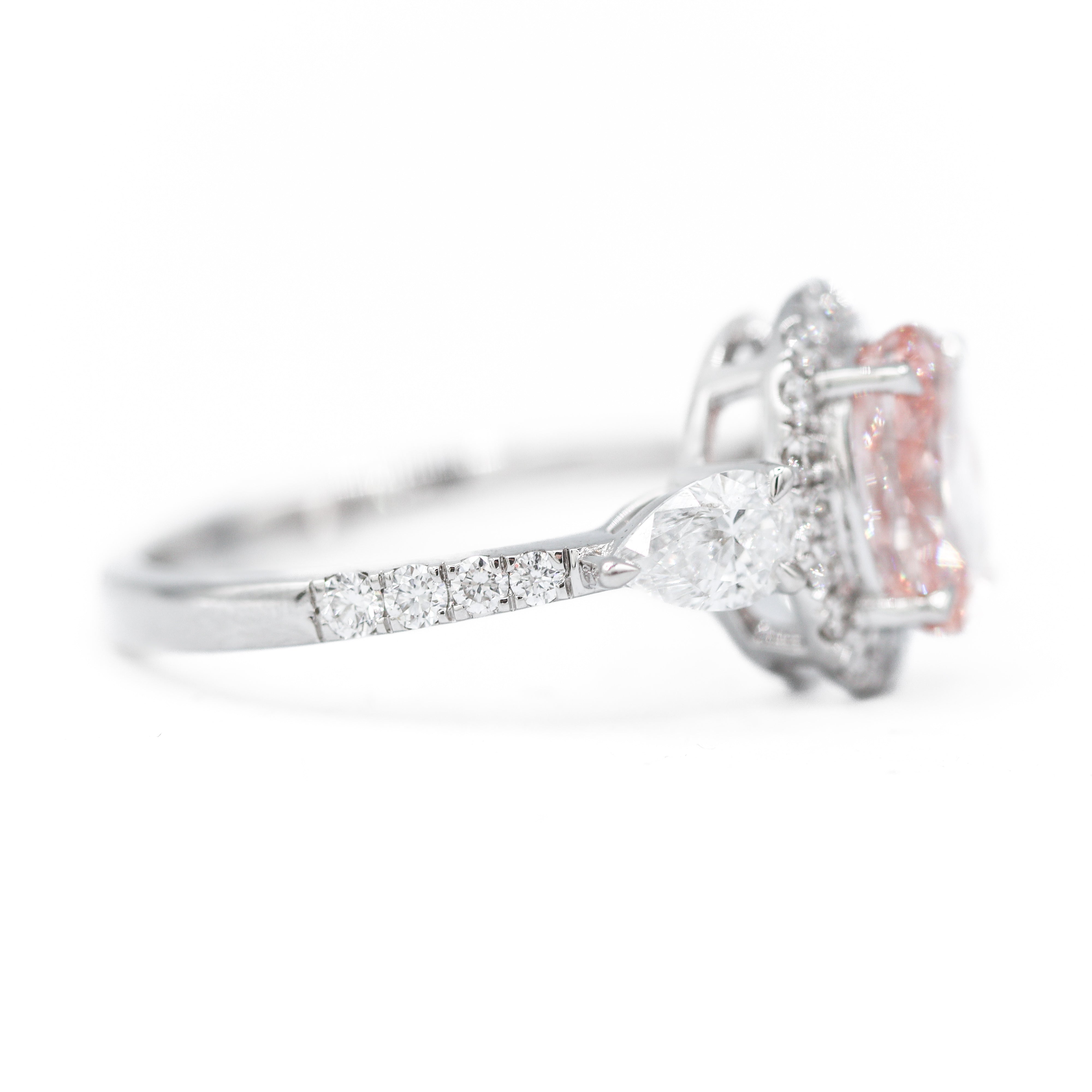 The "Peony" — 14K White Gold 2.56CTW. Certified Pink Oval-Cut Lab-Grown Diamond Halo Accented Engagement Ring