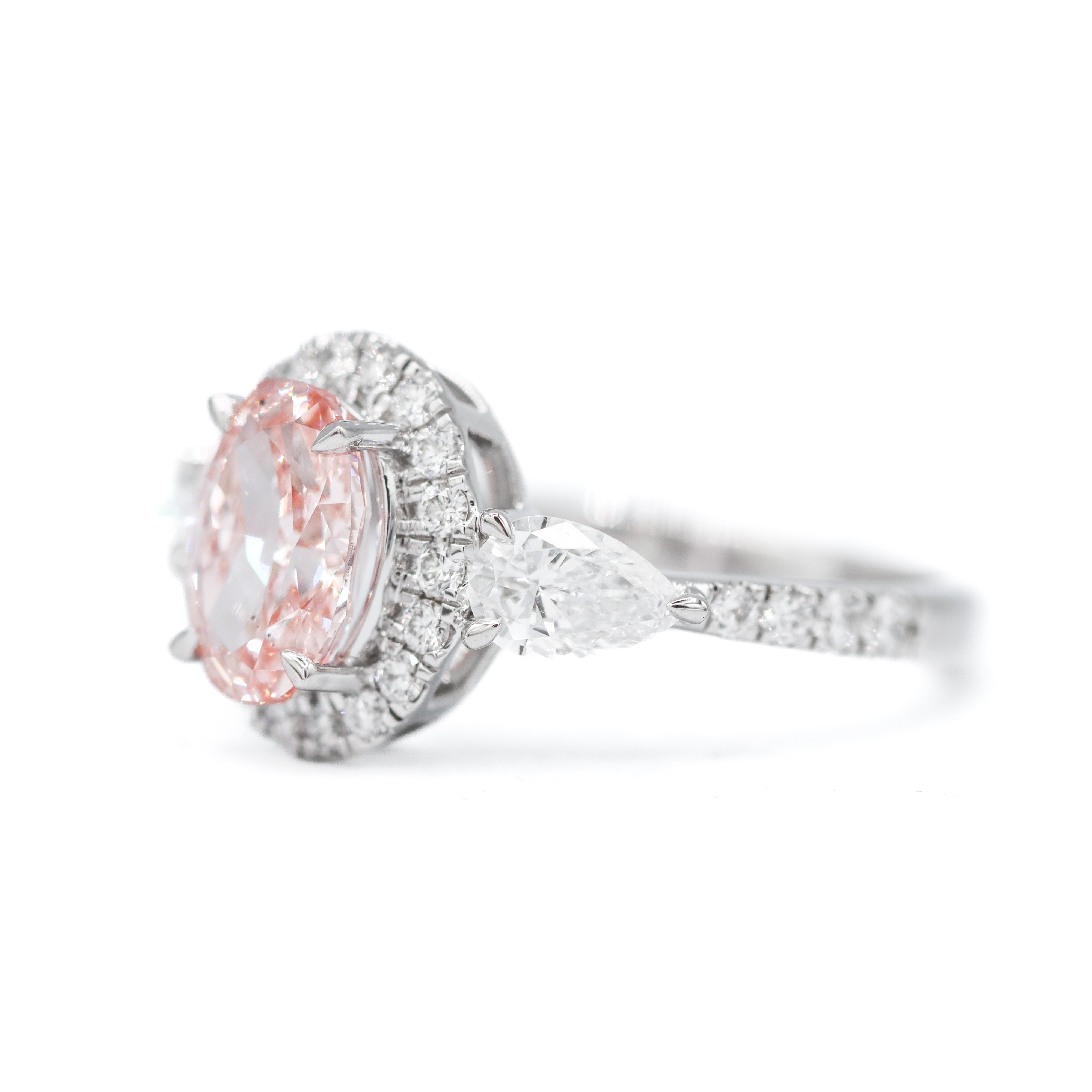 The "Peony" — 14K White Gold 2.56CTW. Certified Pink Oval-Cut Lab-Grown Diamond Halo Accented Engagement Ring