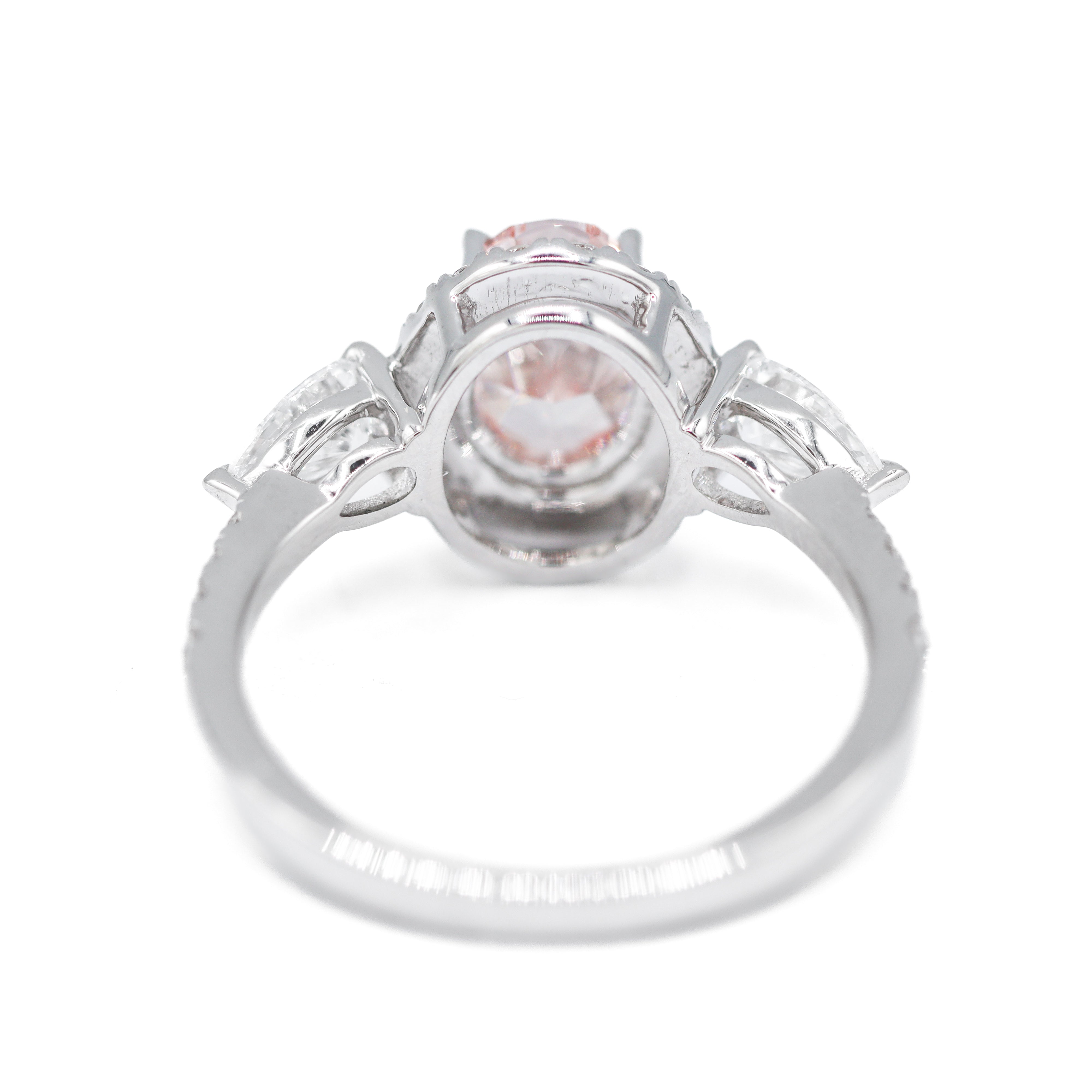 The "Peony" — 14K White Gold 2.56CTW. Certified Pink Oval-Cut Lab-Grown Diamond Halo Accented Engagement Ring