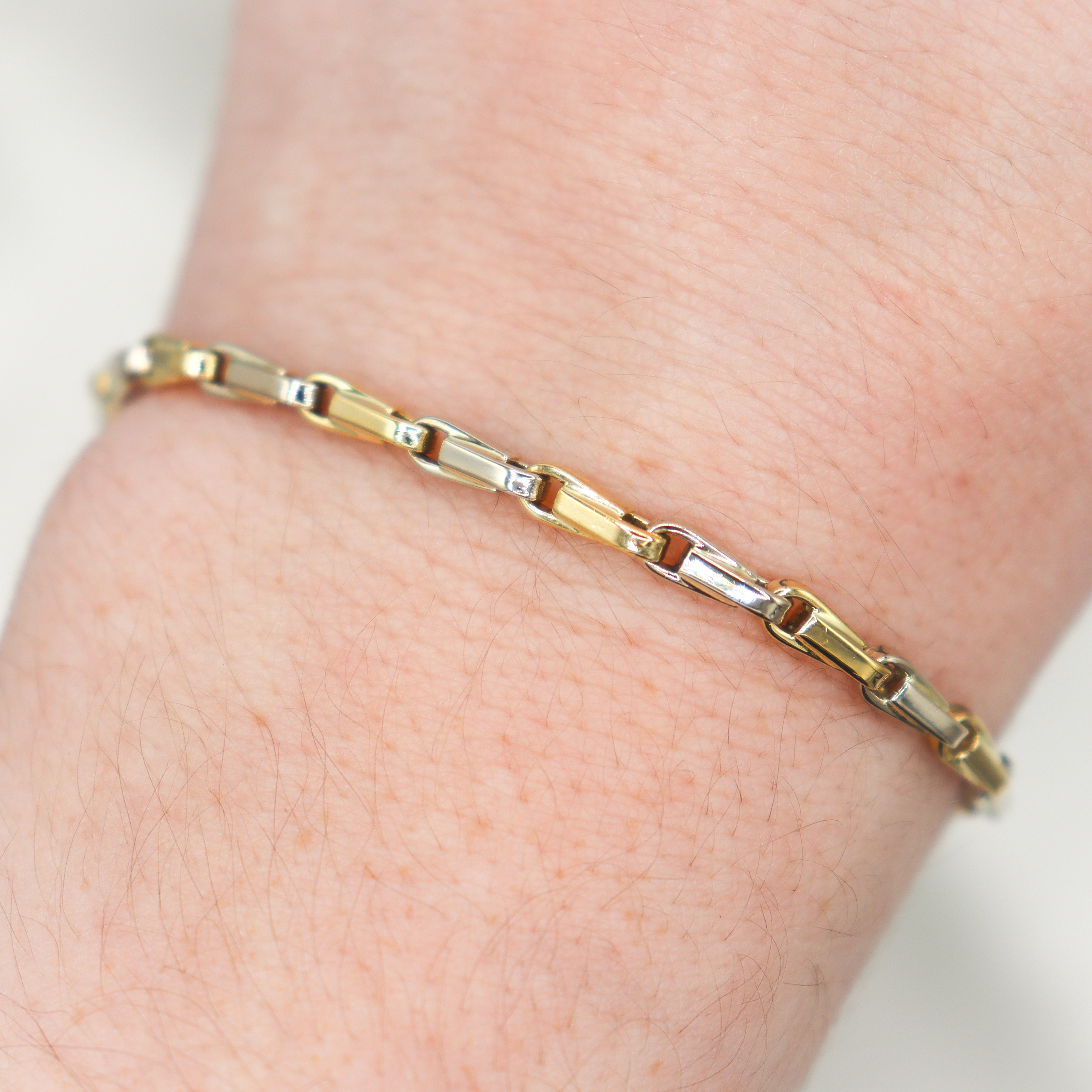 Estate 18K Yellow & White Gold Square Link Bracelet