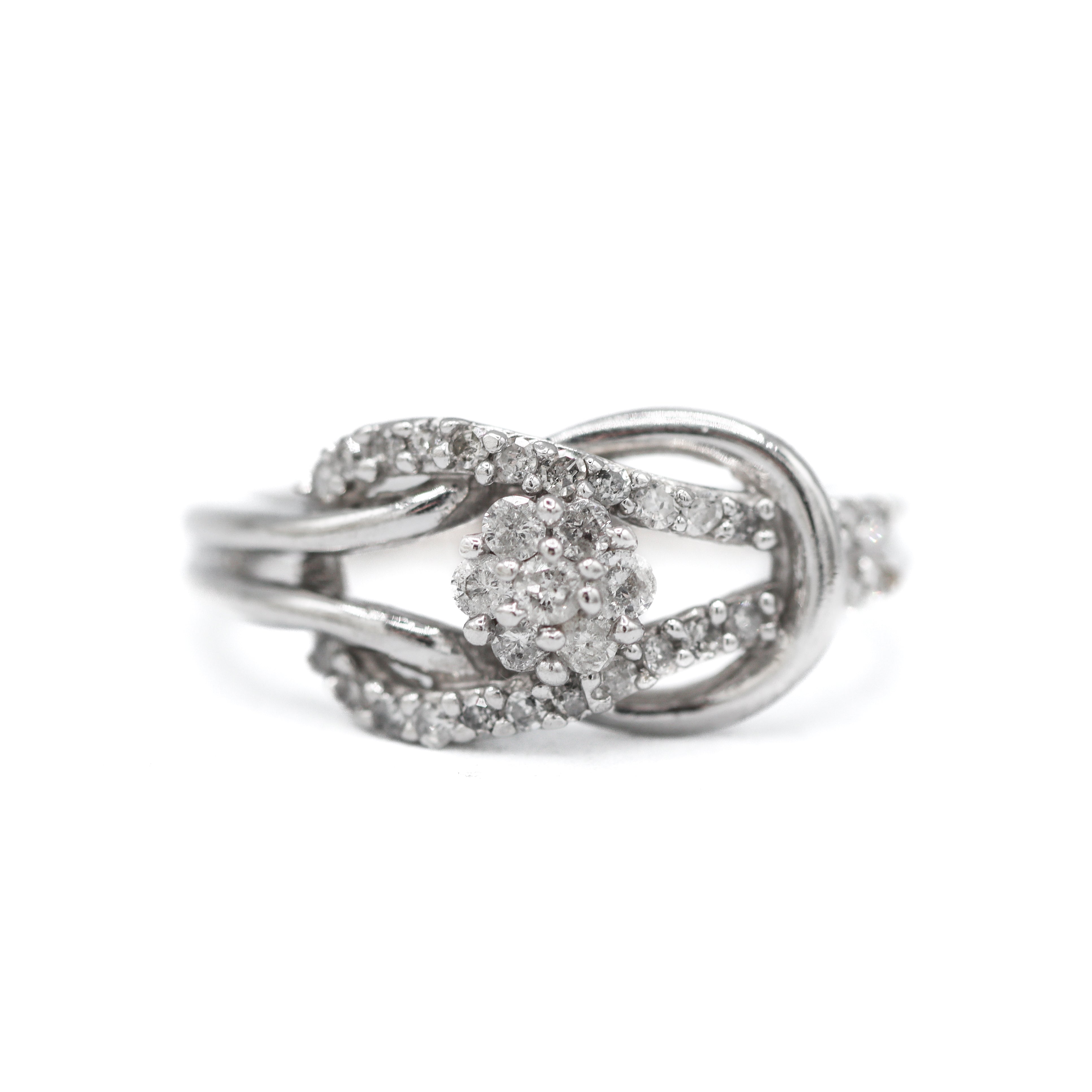 Estate Collection: 10K White Gold Diamond Flower Infinity Fashion Ring