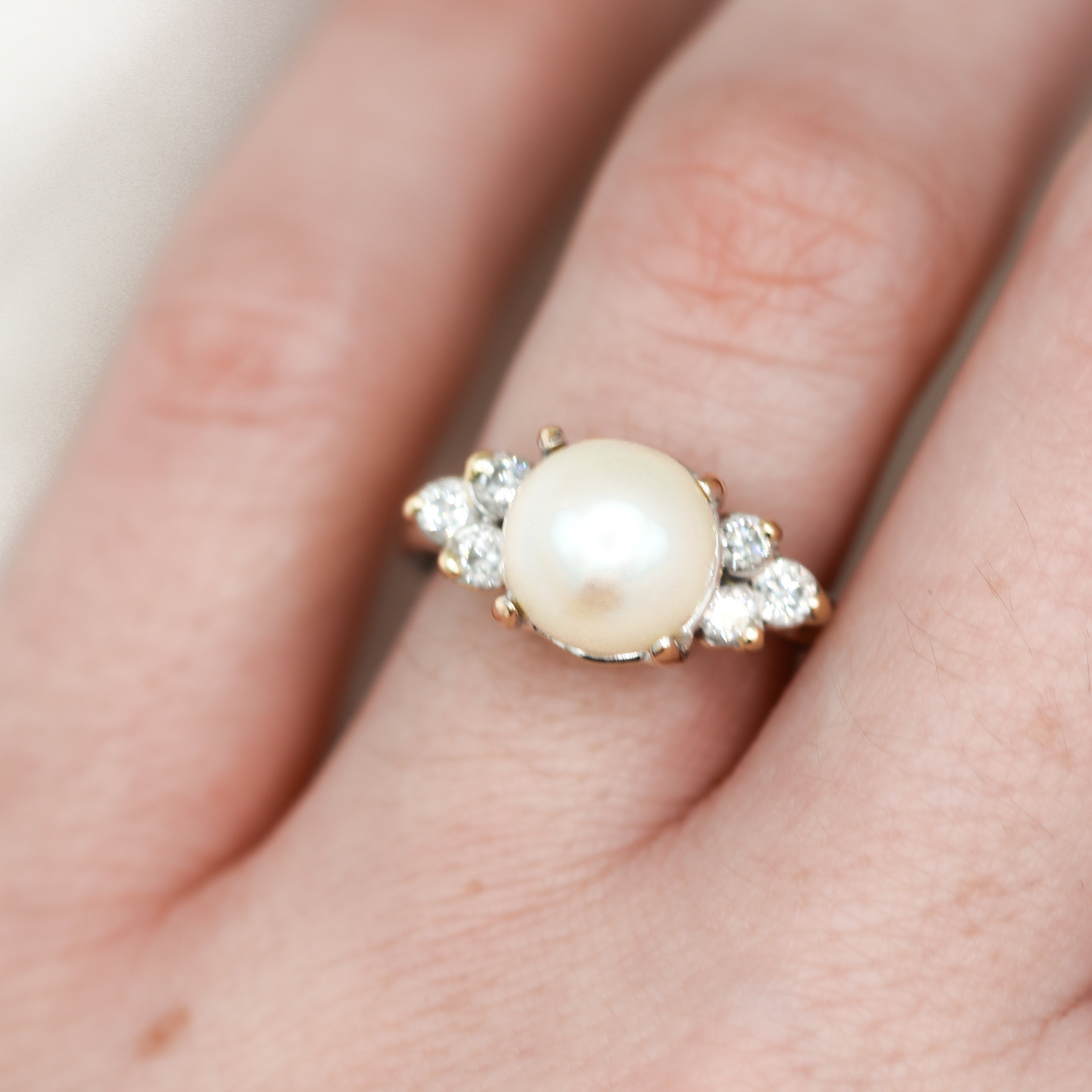 Estate Collection: 14K White & Yellow Gold Pearl Ring With 0.36CTW. Diamond Accents