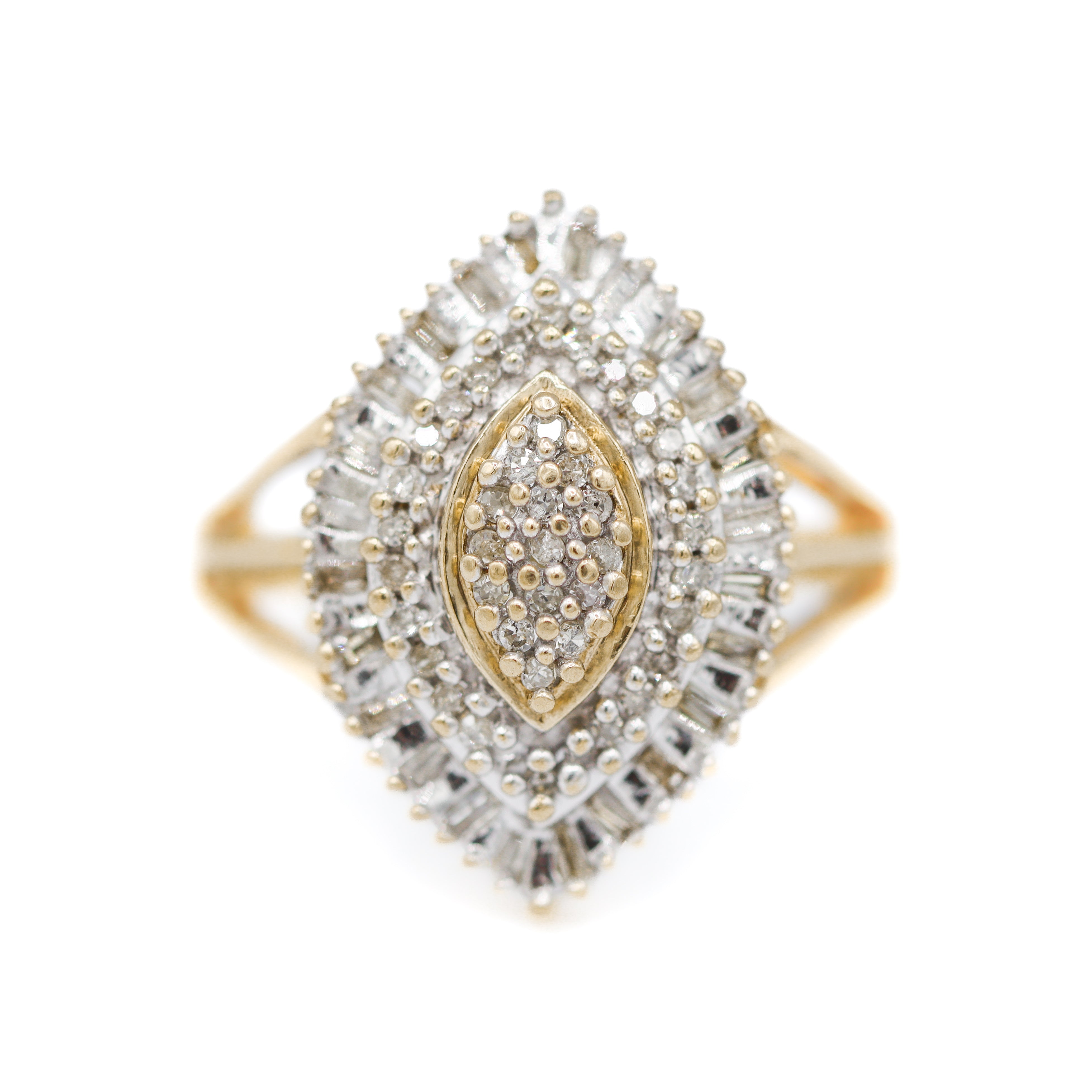 Estate Collection: 10K Yellow Gold Cocktail Marquise-Shape Cluster Diamond Ring
