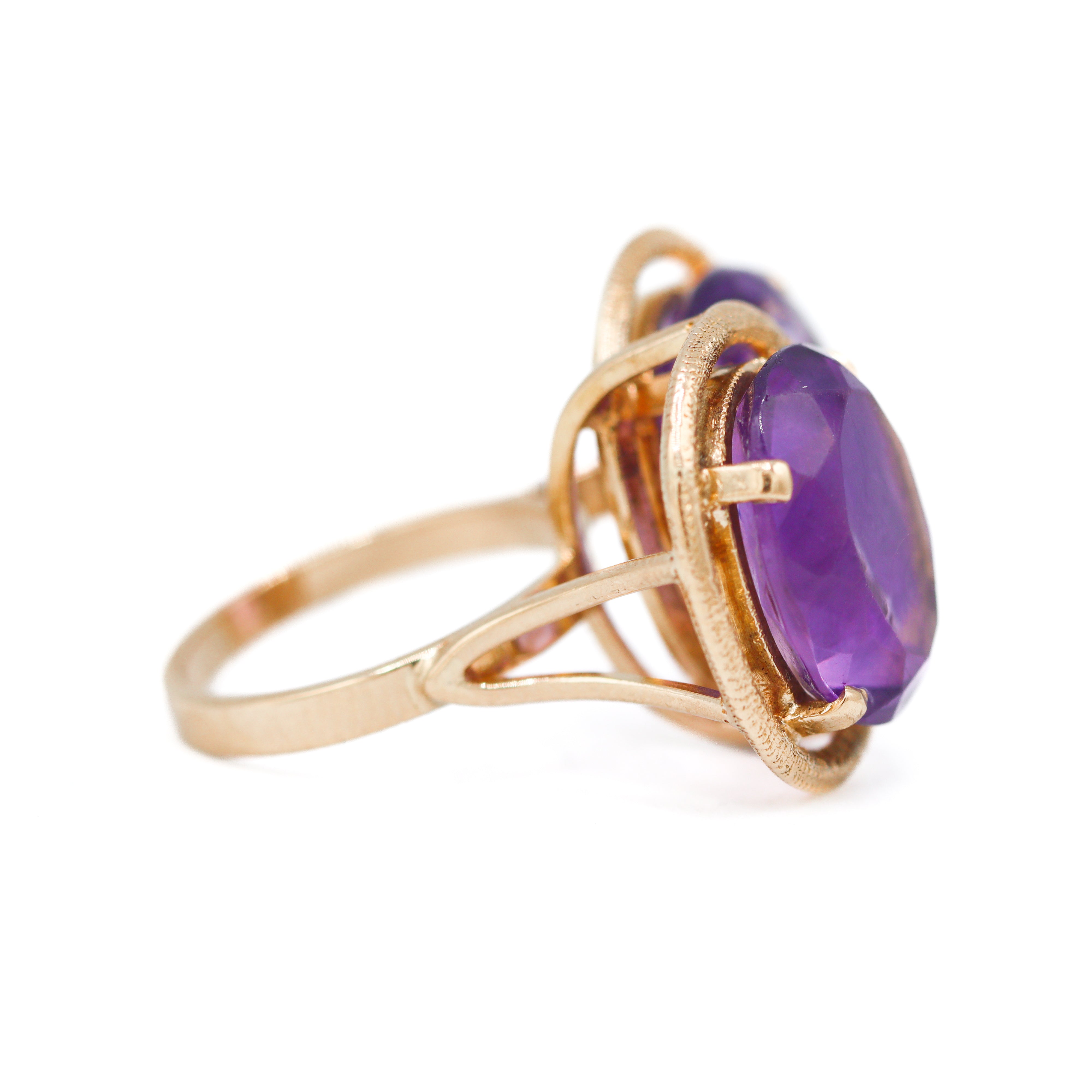 Estate Collection: 18K Yellow Gold Two-Stone Amethyst Oval Cocktail Ring