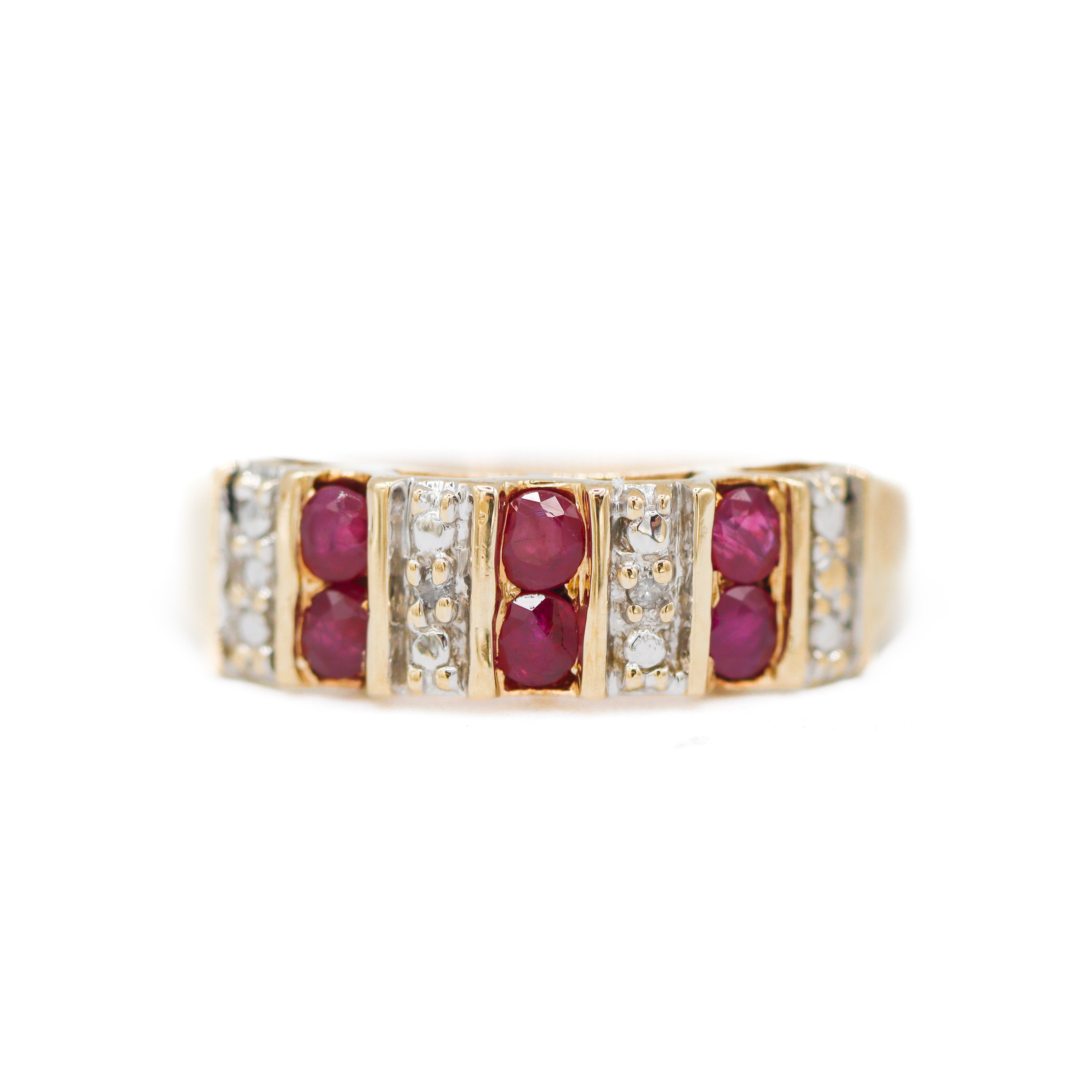Front view of 10K Yellow Gold Ruby & Diamond Fashion Ring