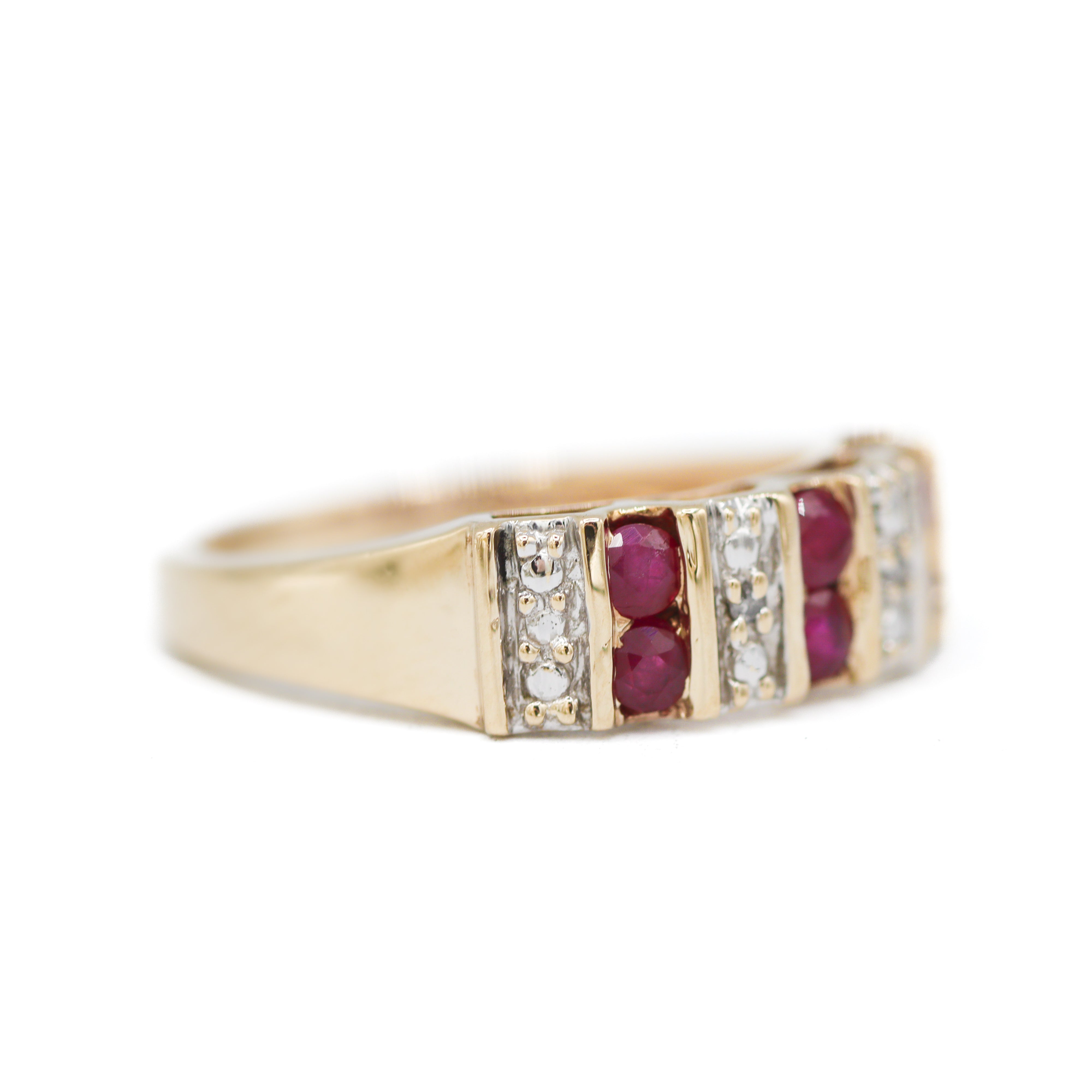 Side View of  10K Yellow Gold Ruby & Diamond Fashion Ring