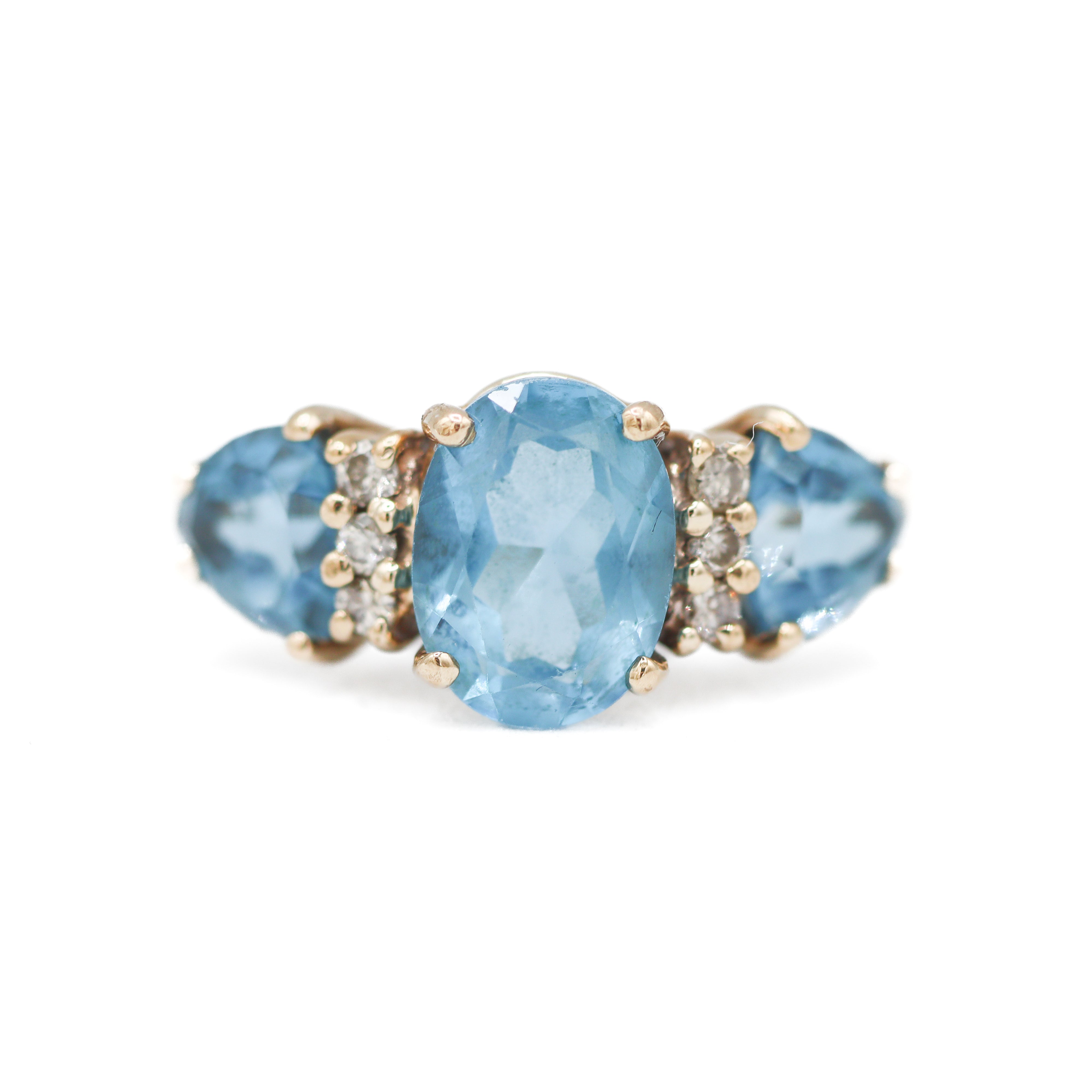 14K Yellow Gold 3-Stone Blue Topaz & Diamond Accented Fashion Ring
