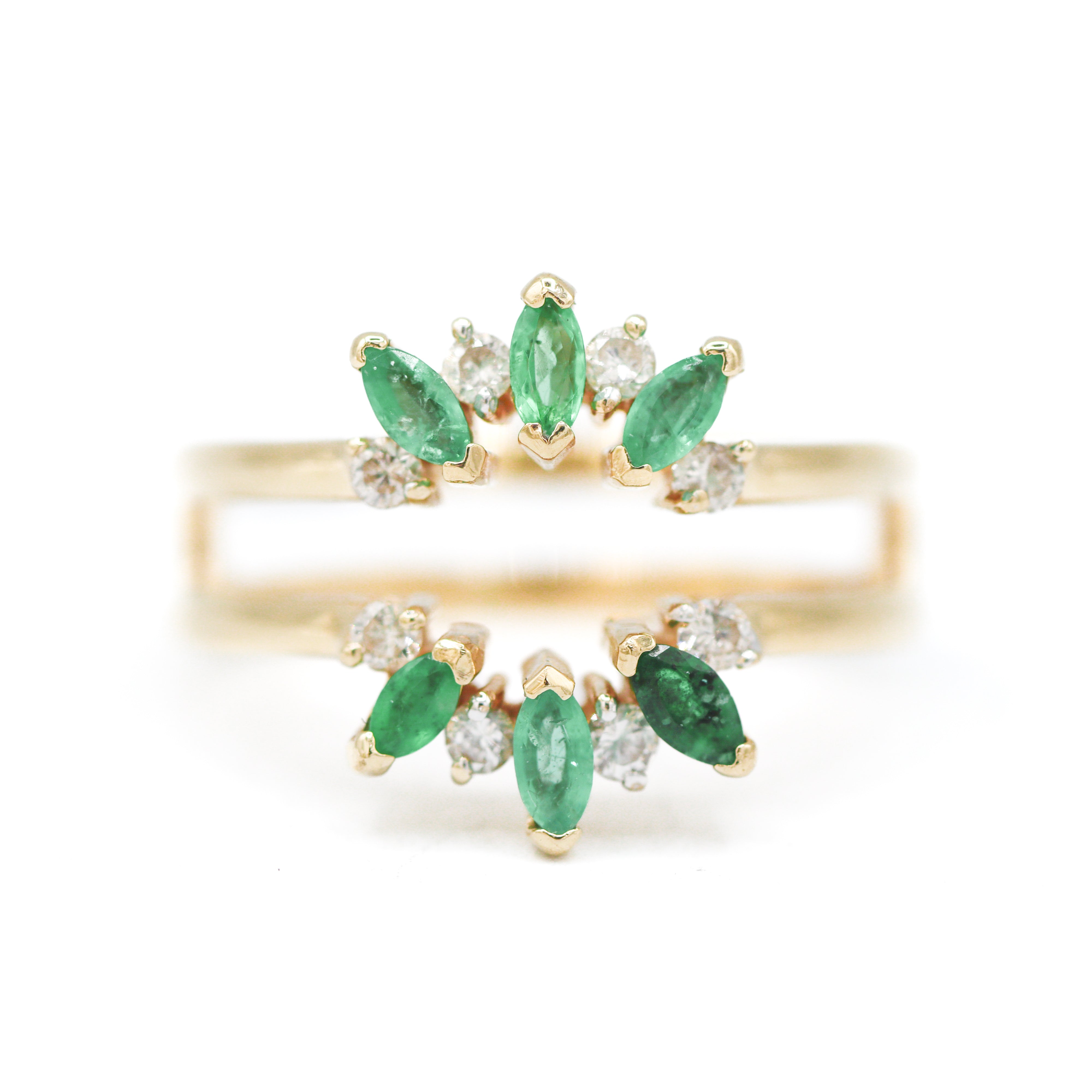 Estate 14K Yellow Gold Emerald and Diamond Ring Guard
