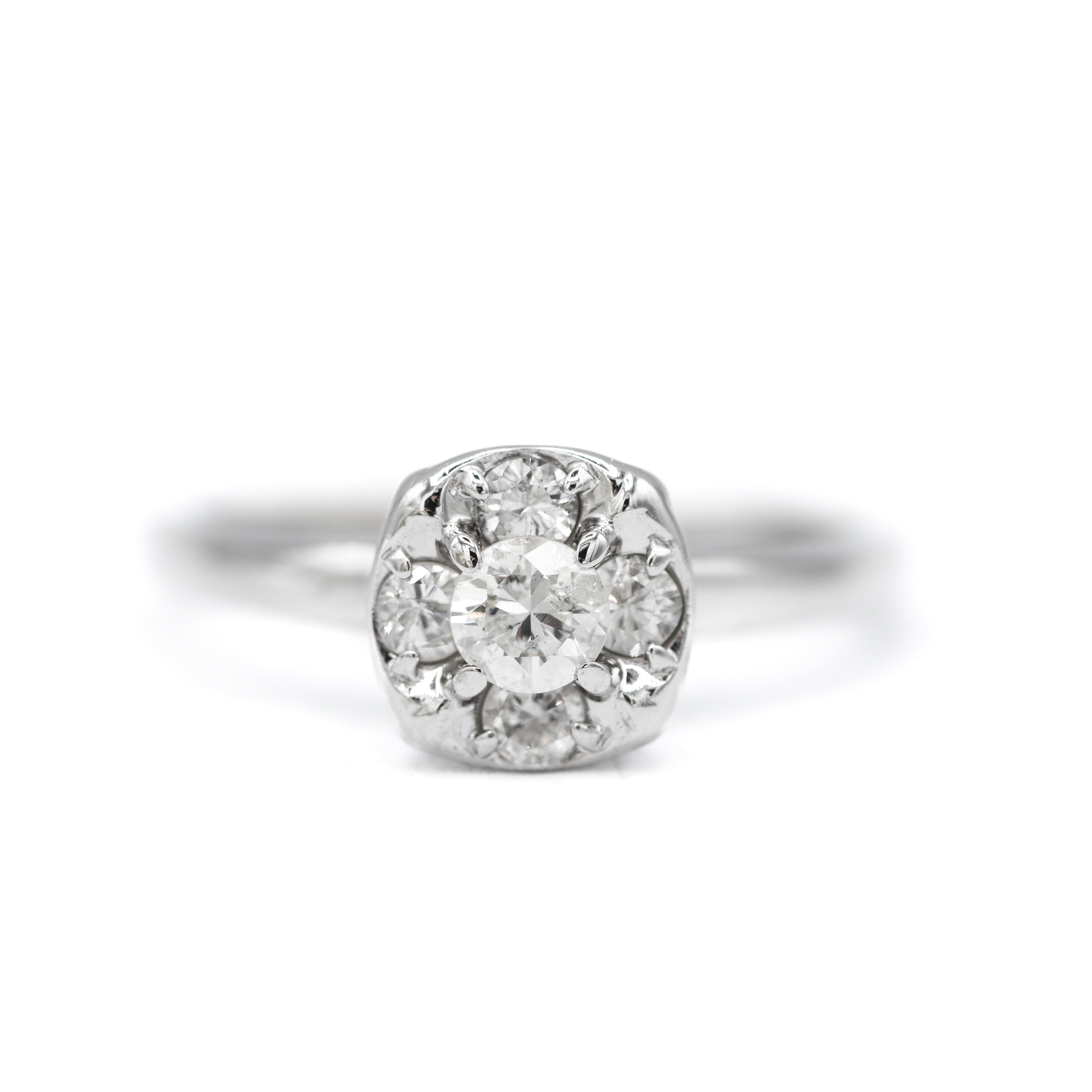 Estate Collection: 14K White Gold 0.33CTW. Diamond Cluster Solitaire Engagement Ring