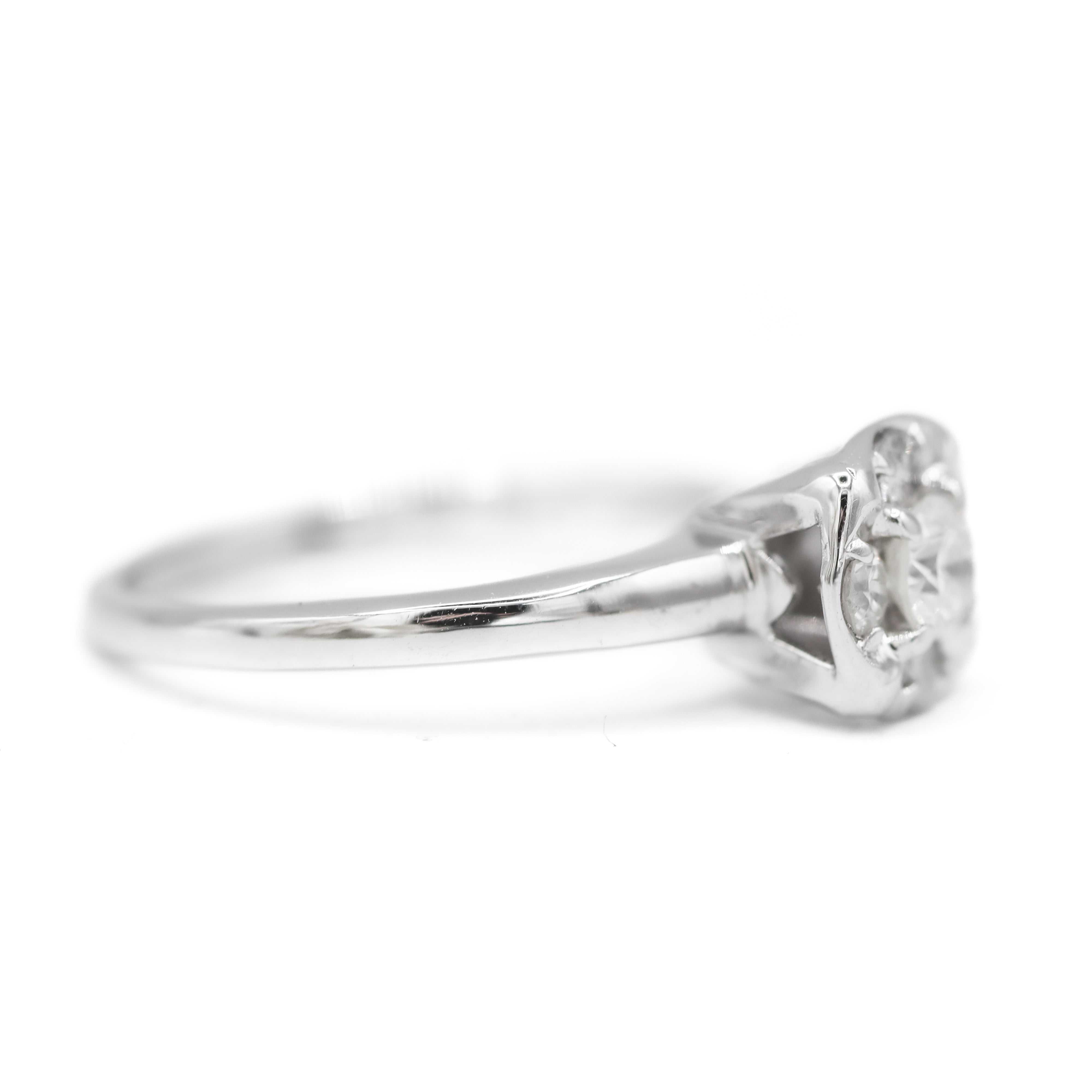 Estate Collection: 14K White Gold 0.33CTW. Diamond Cluster Solitaire Engagement Ring