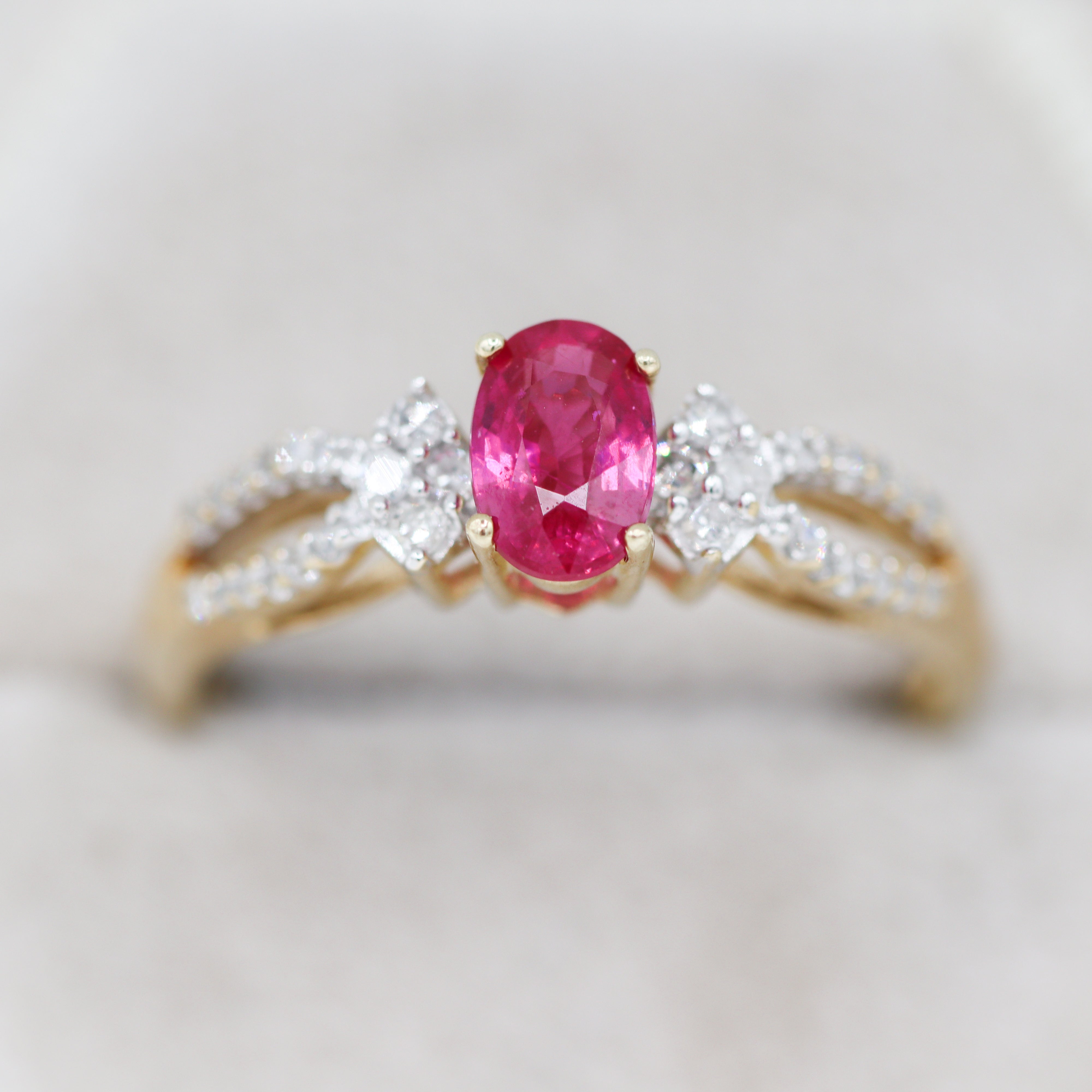 10K Yellow Gold Ruby Gemstone Ring in a velvet box