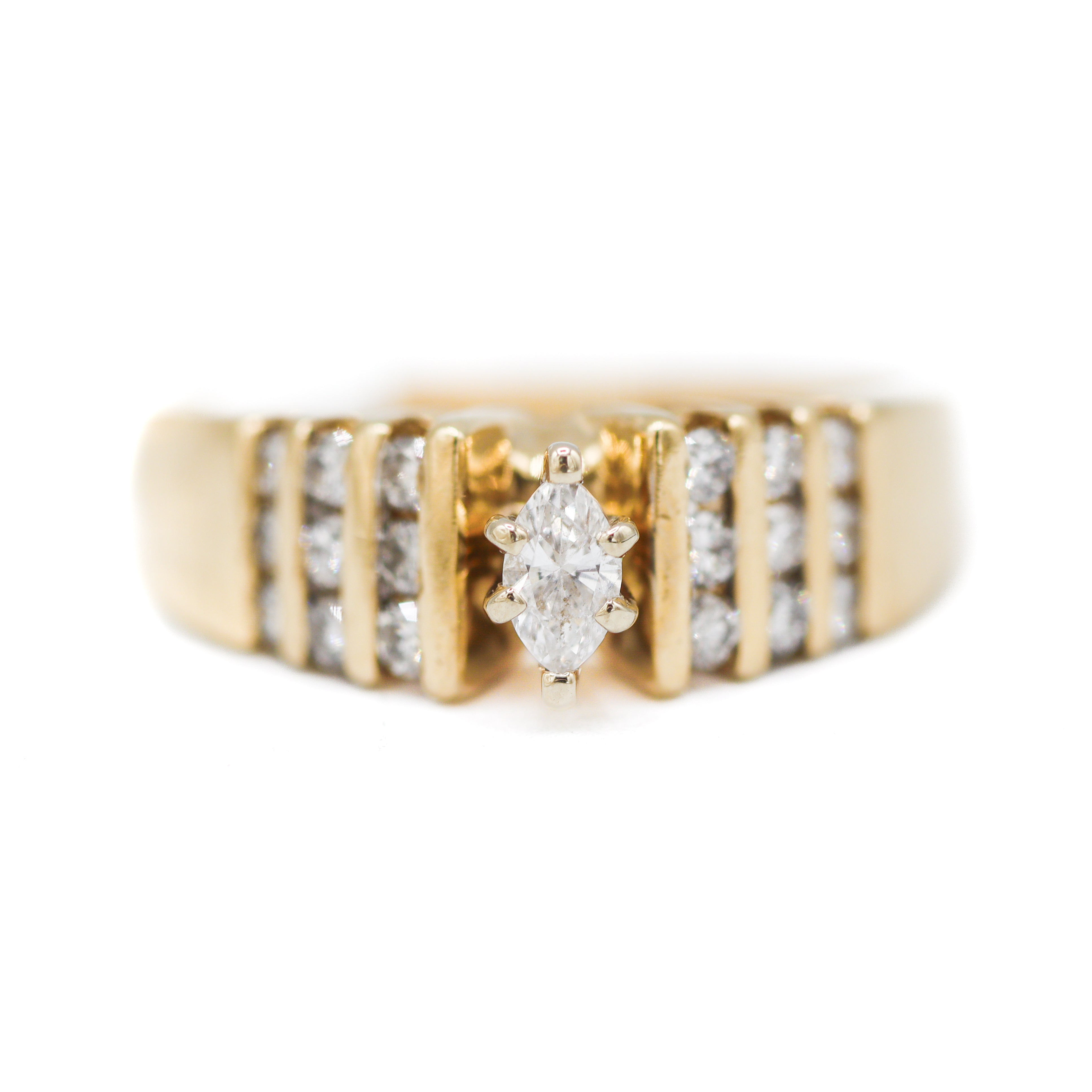 Estate Collection: 14K Yellow Gold Marquise Diamond Pyramid Engagement Ring