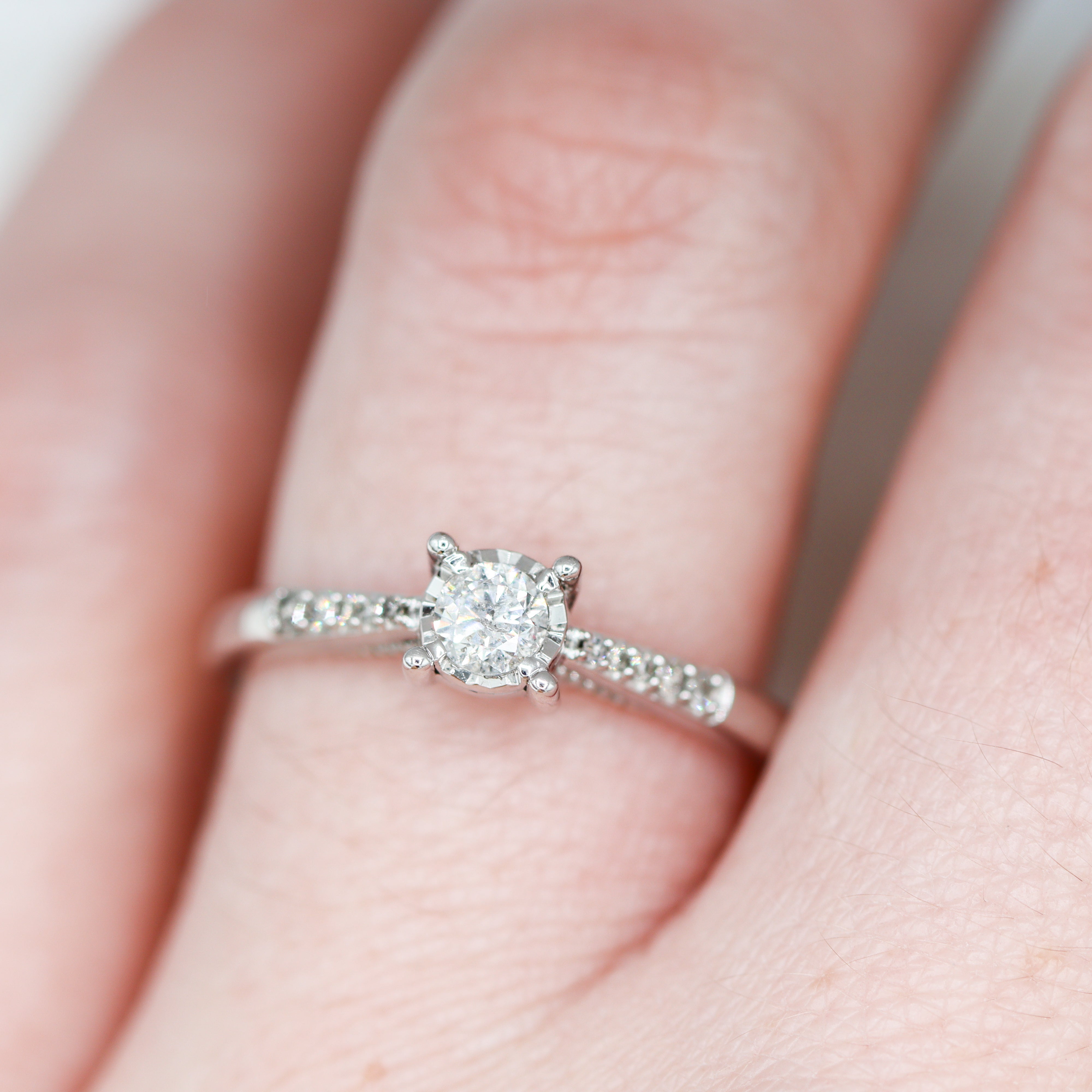 Estate Collection: 10K White Gold Round Miracle-Set Diamond Accented Engagement Ring