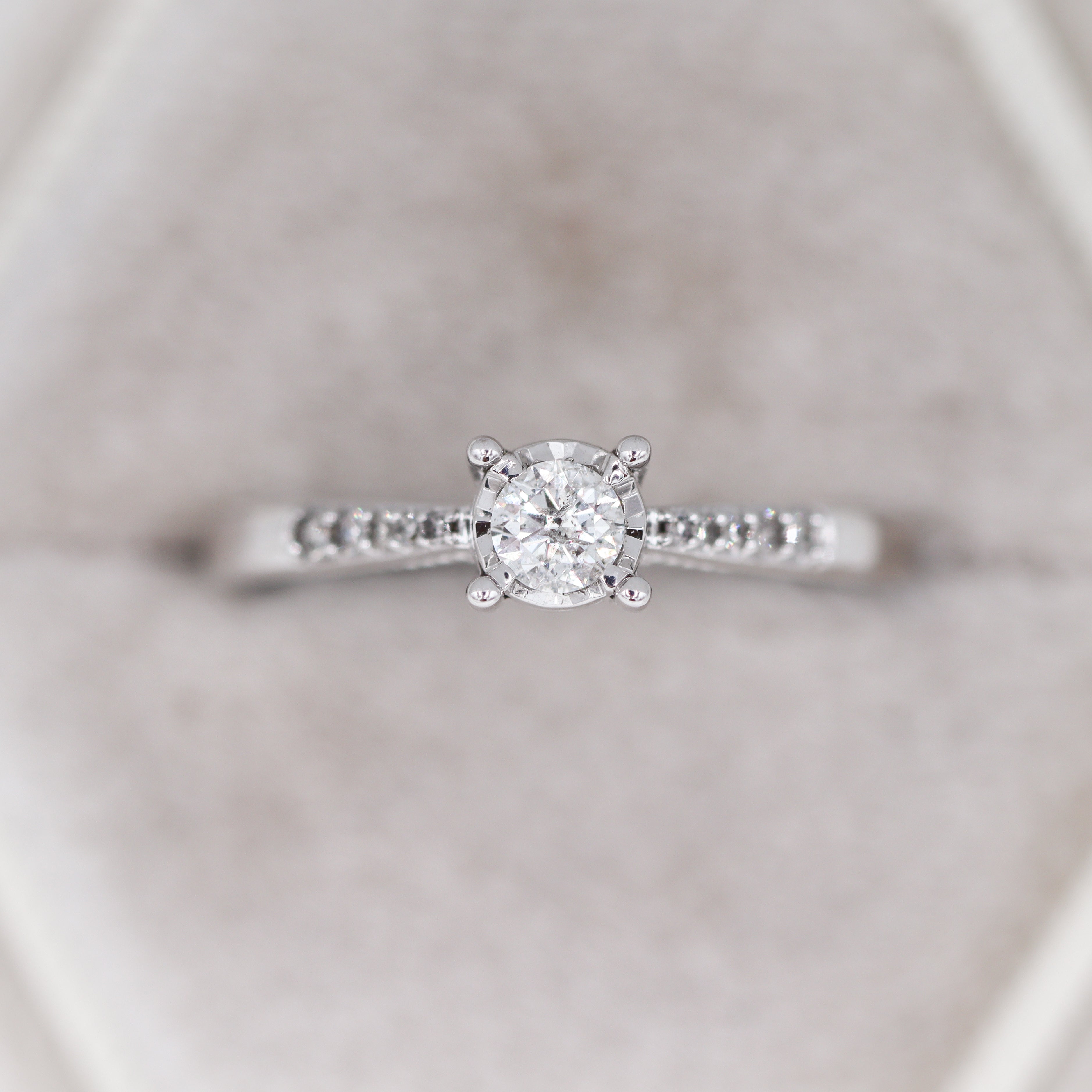 Estate Collection: 10K White Gold Round Miracle-Set Diamond Accented Engagement Ring