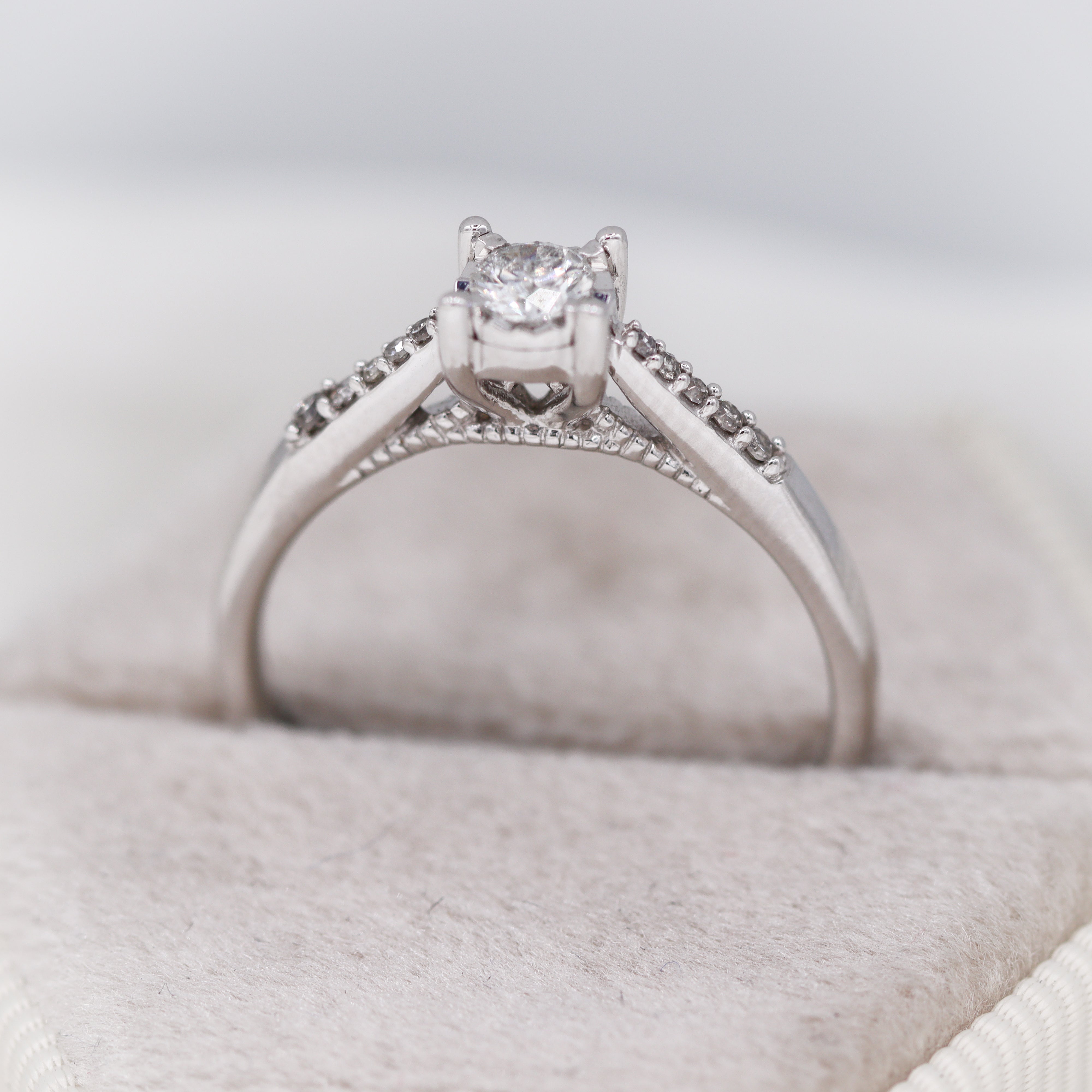 Estate Collection: 10K White Gold Round Miracle-Set Diamond Accented Engagement Ring