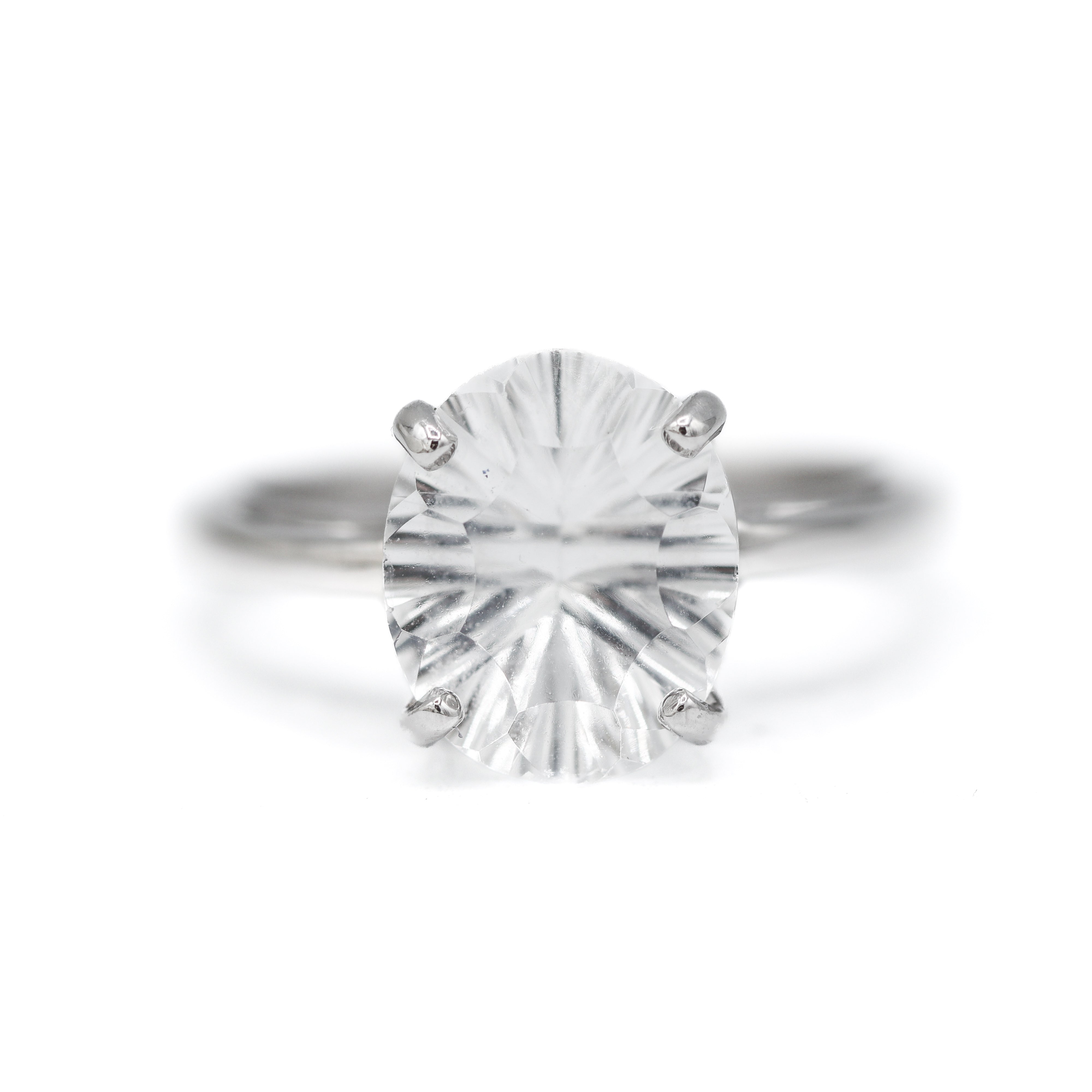 Estate Collection: 14K White Gold Oval Clear Stone Cocktail Ring