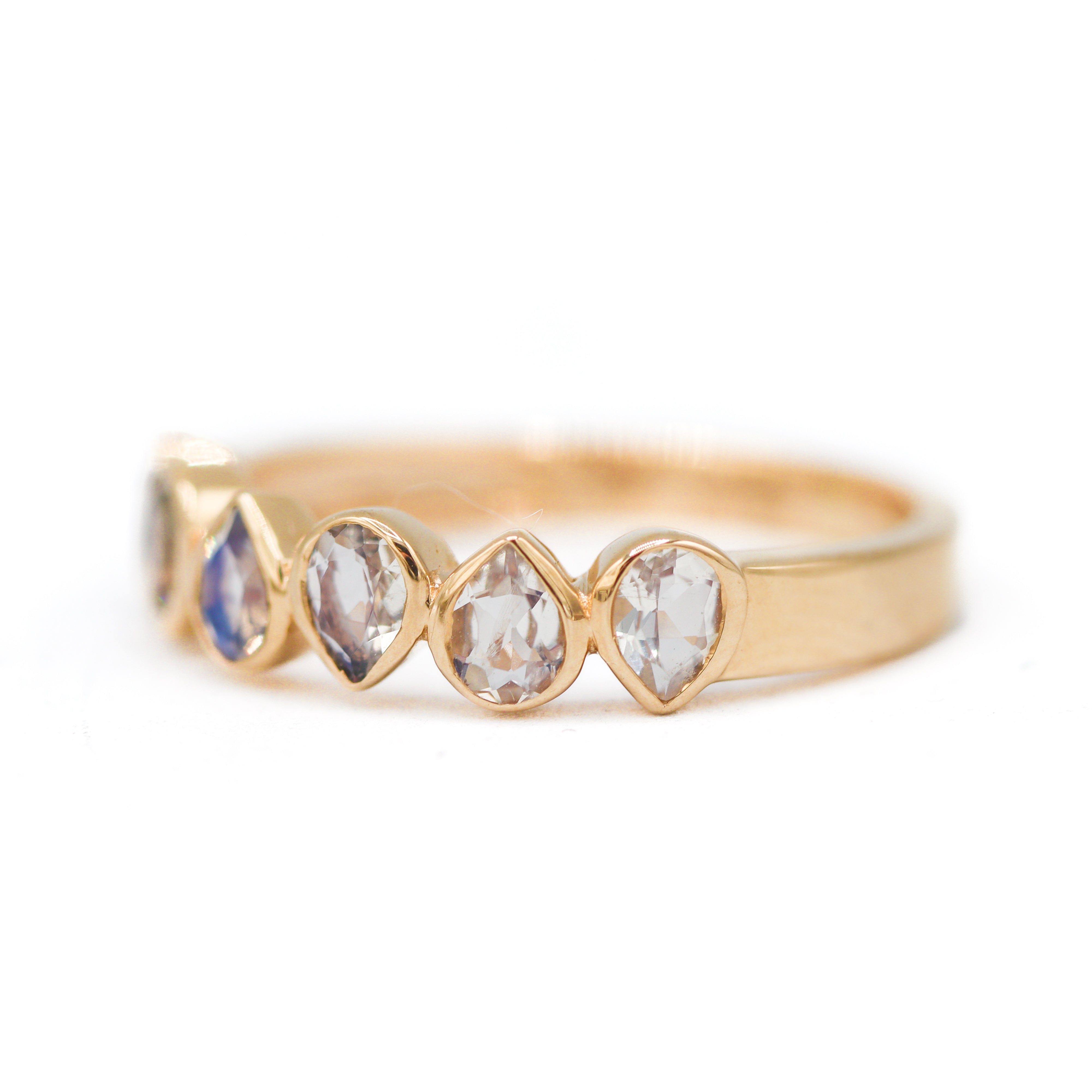 "Pear de Lune" 14K Yellow Gold Pear-Cut Moonstone Bezel-Set Stackable Band
