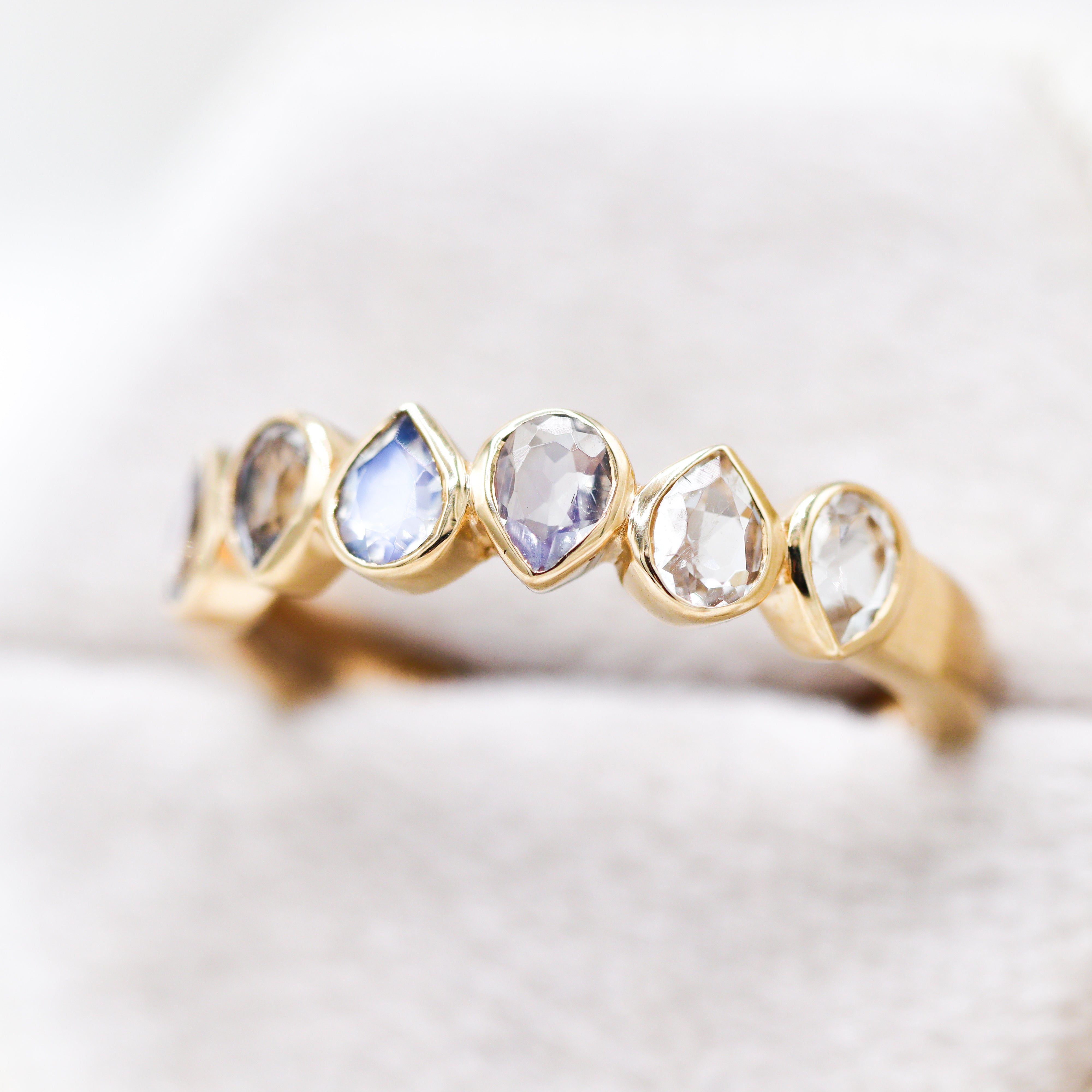 "Pear de Lune" 14K Yellow Gold Pear-Cut Moonstone Bezel-Set Stackable Band