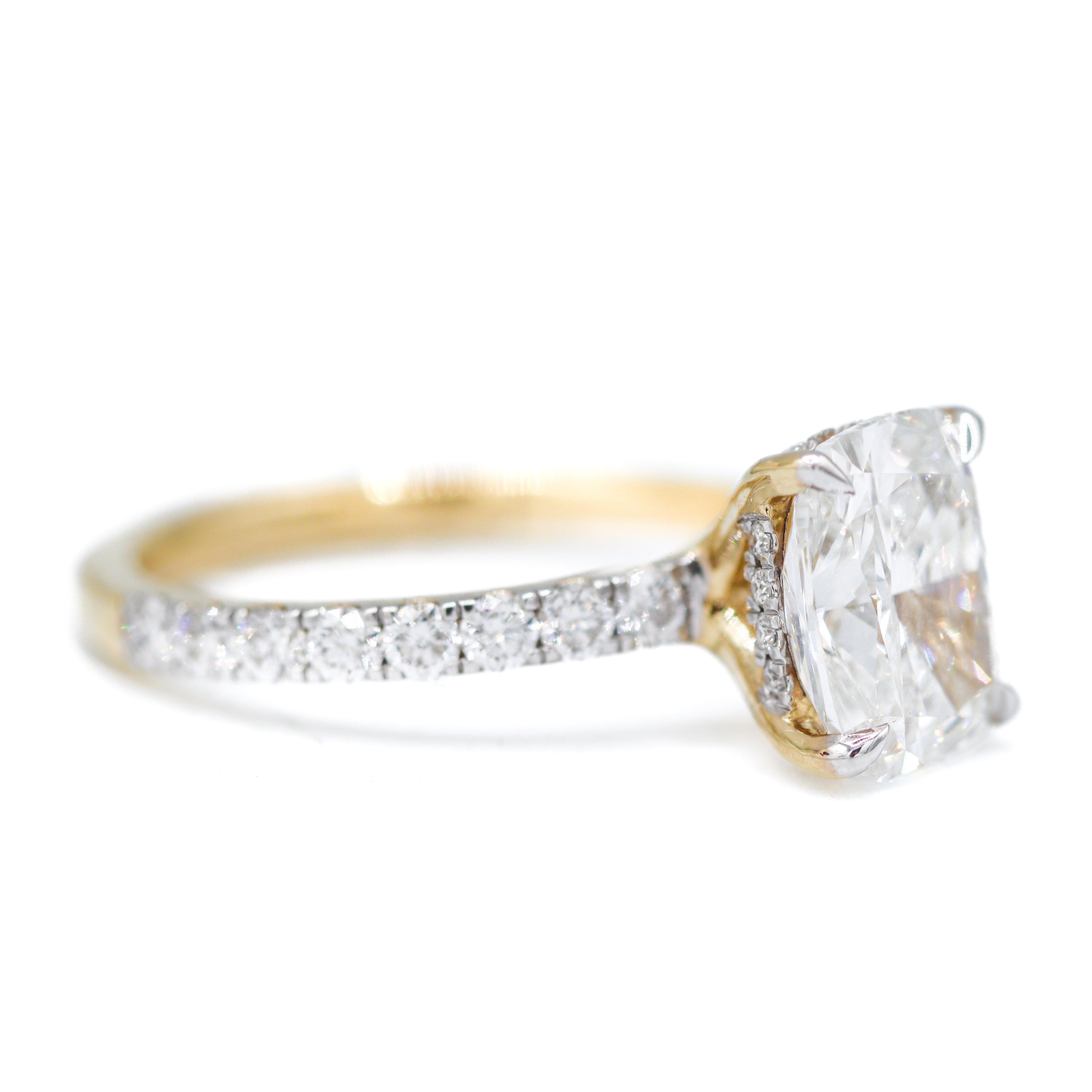 The "Adeline" — 14K Yellow Gold 3.78CTW. Certified Elongated Cushion Lab-Grown Diamond Accented Engagement Ring