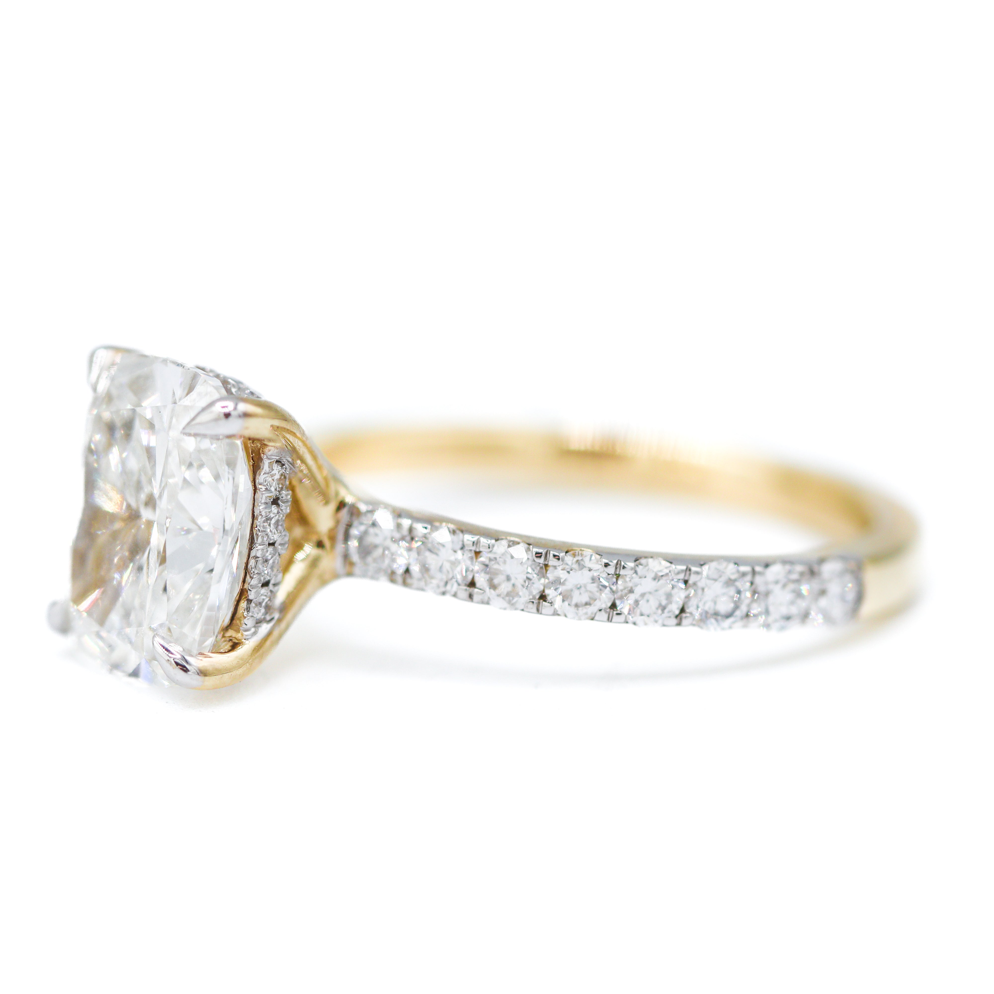 The "Adeline" — 14K Yellow Gold 3.78CTW. Certified Elongated Cushion Lab-Grown Diamond Accented Engagement Ring