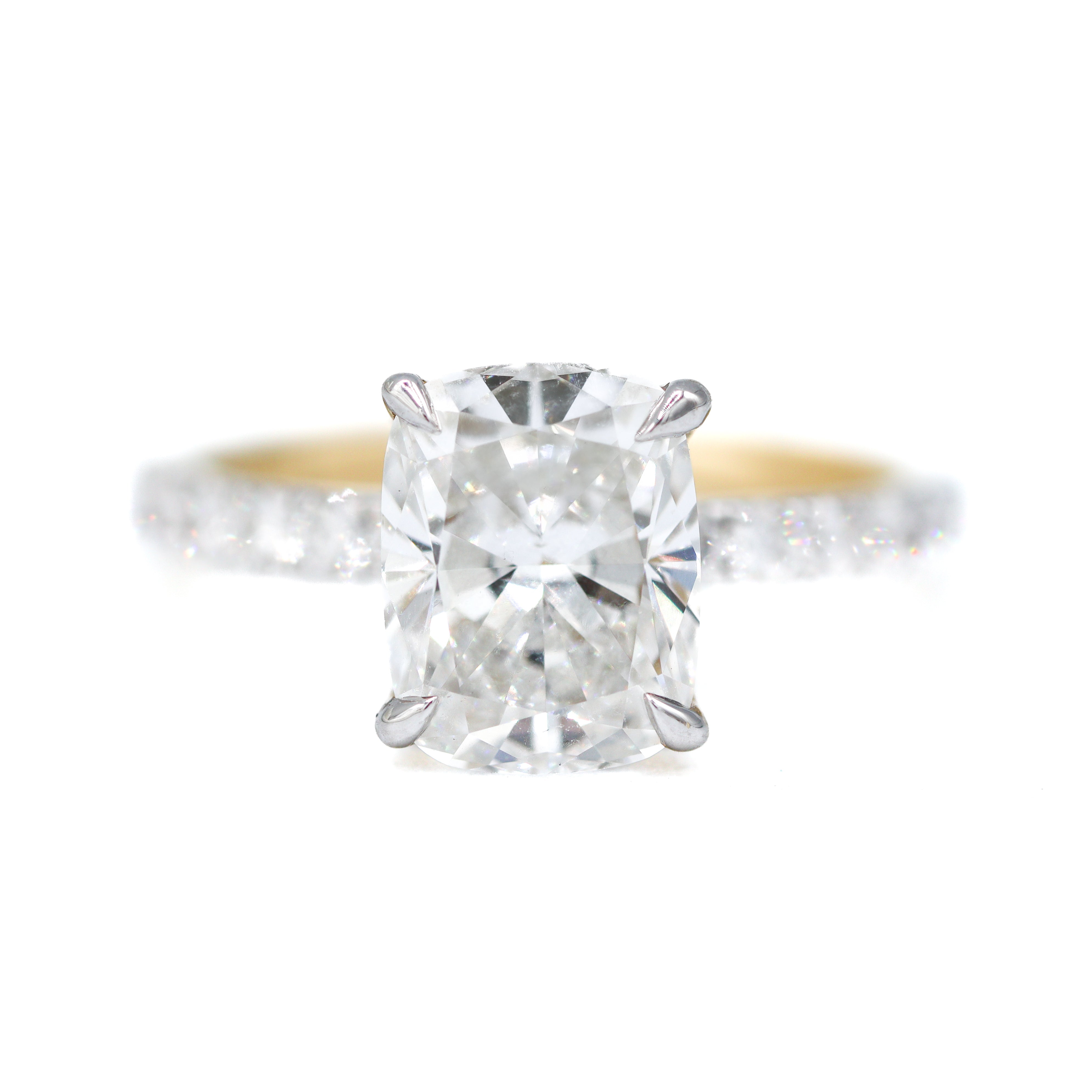 The "Adeline" — 14K Yellow Gold 3-3/4CT. Certified Cushion-Cut Lab-Grown Diamond Accent Diamond Engagement Ring