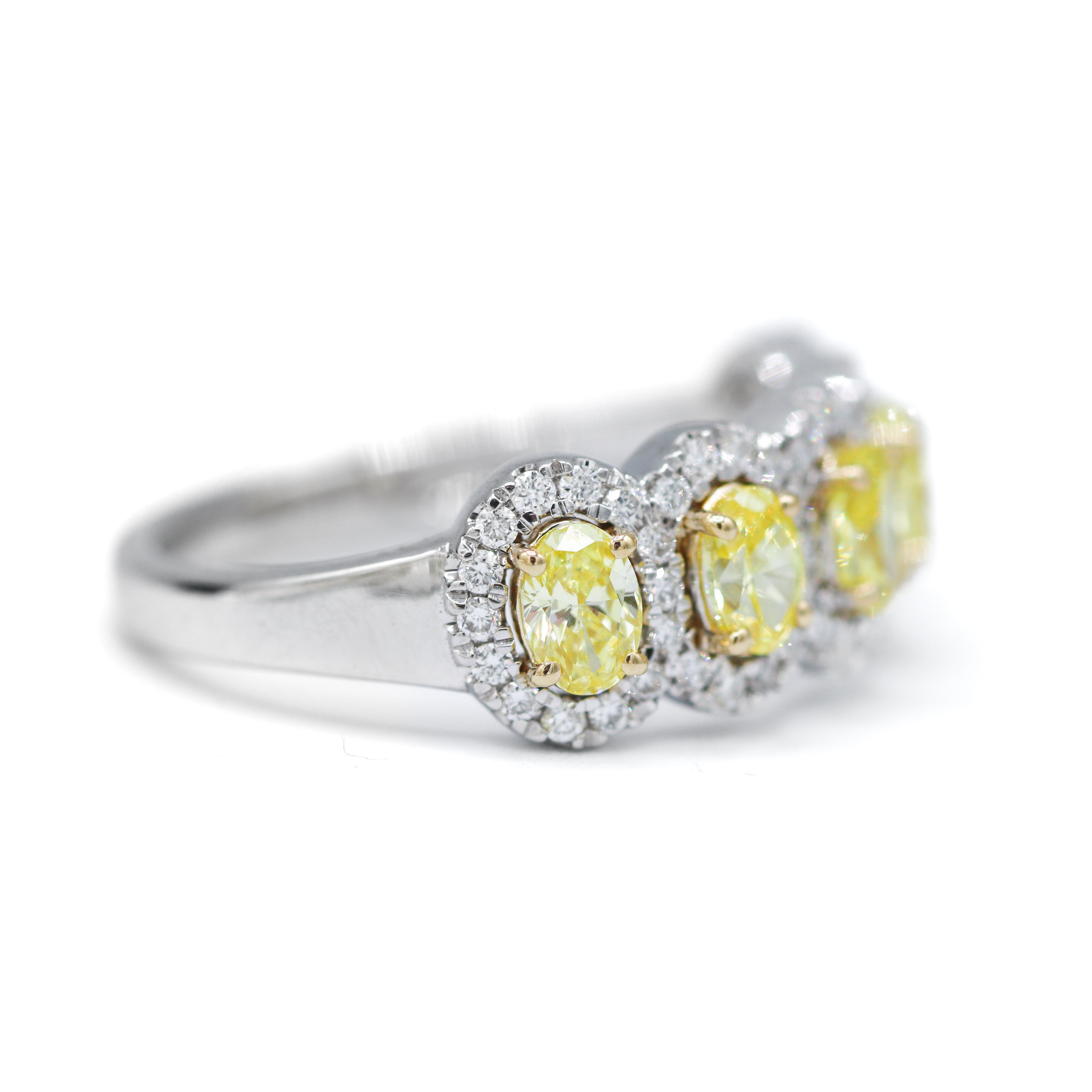 14K White Gold 1.62CTW. Oval Lab-Grown Yellow Diamond & Lab-Grown White Diamond Halo 5-Across Band