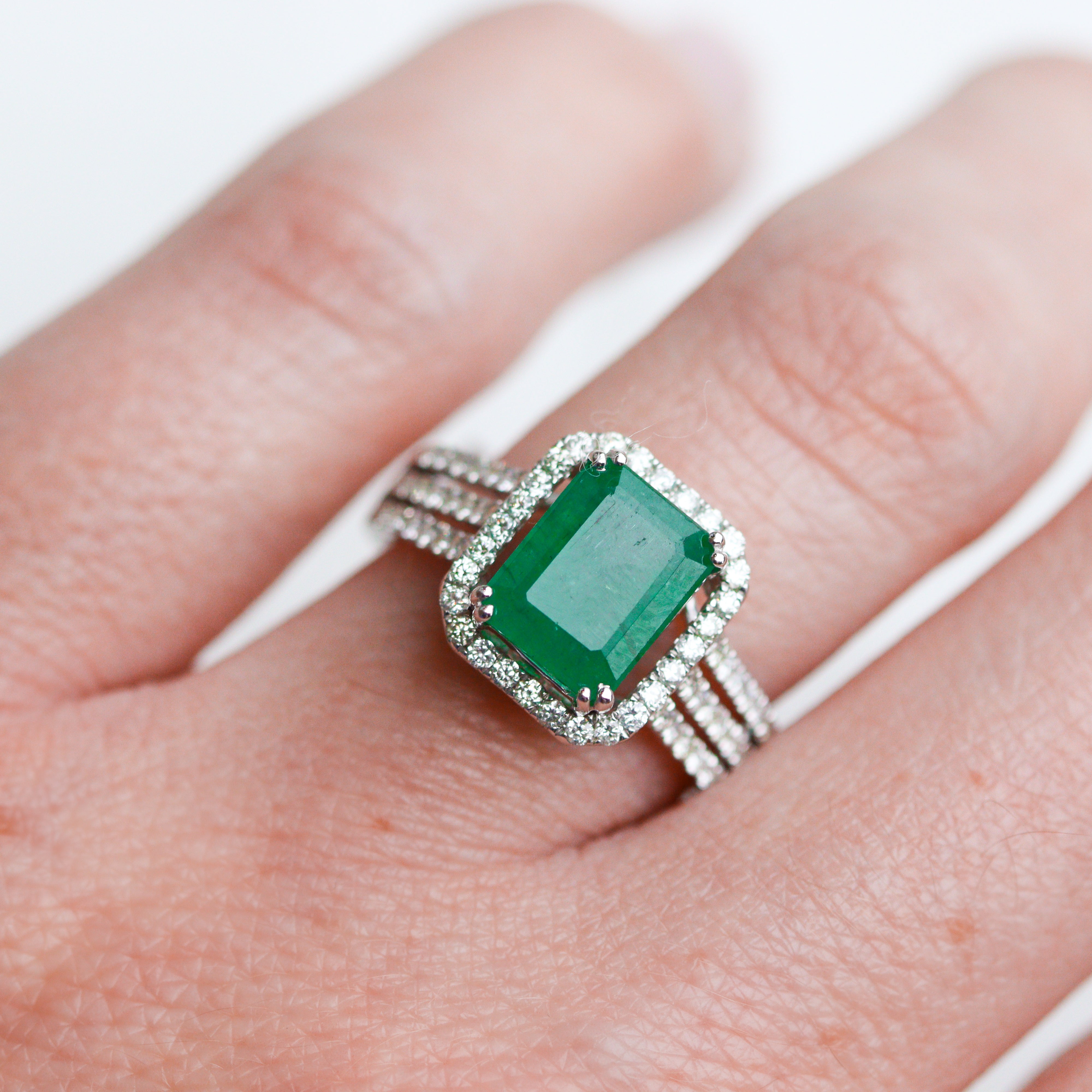 Effy 14k White Gold Emerald and Diamond Ring